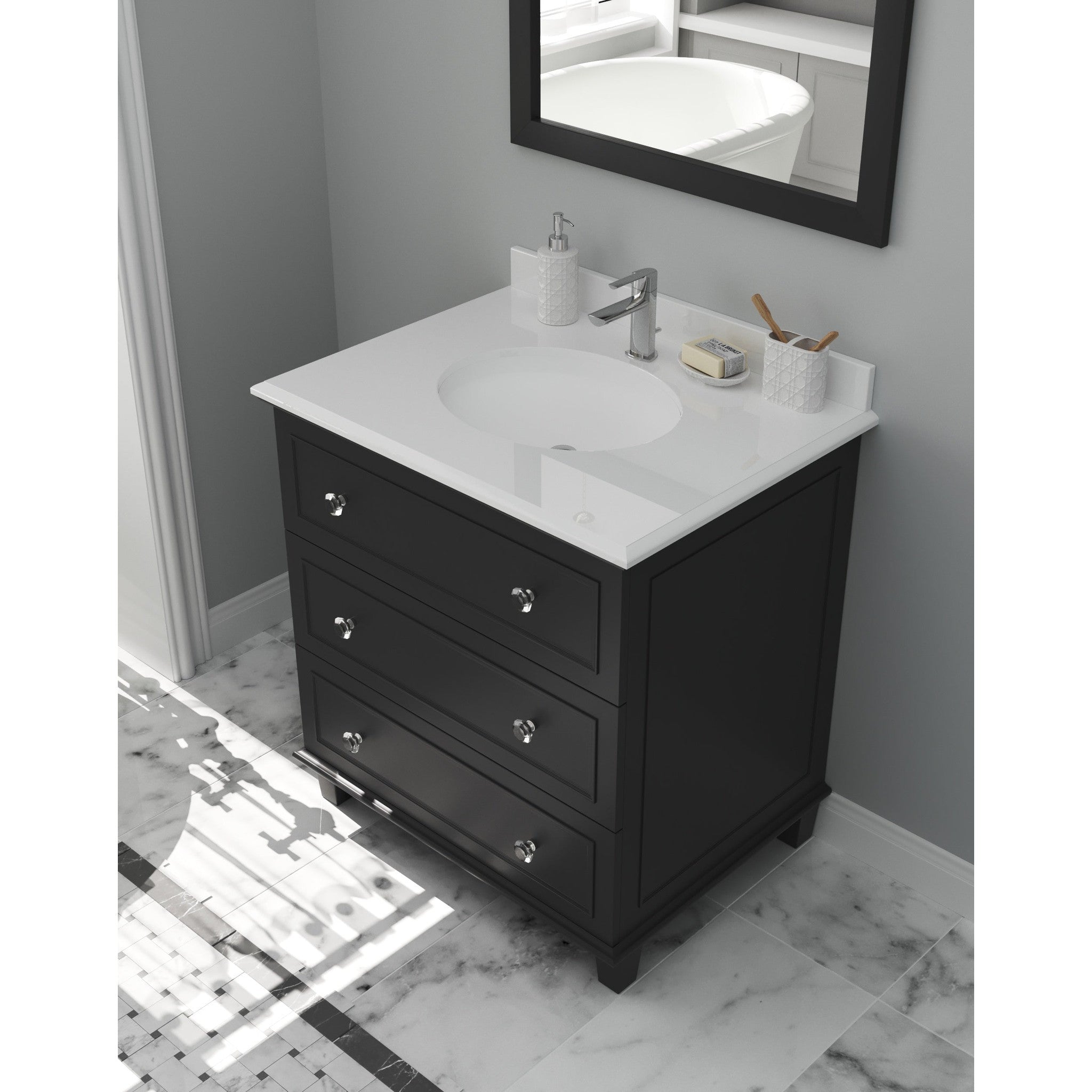 Luna 30" Espresso Bathroom Vanity with Pure White Phoenix Stone Countertop