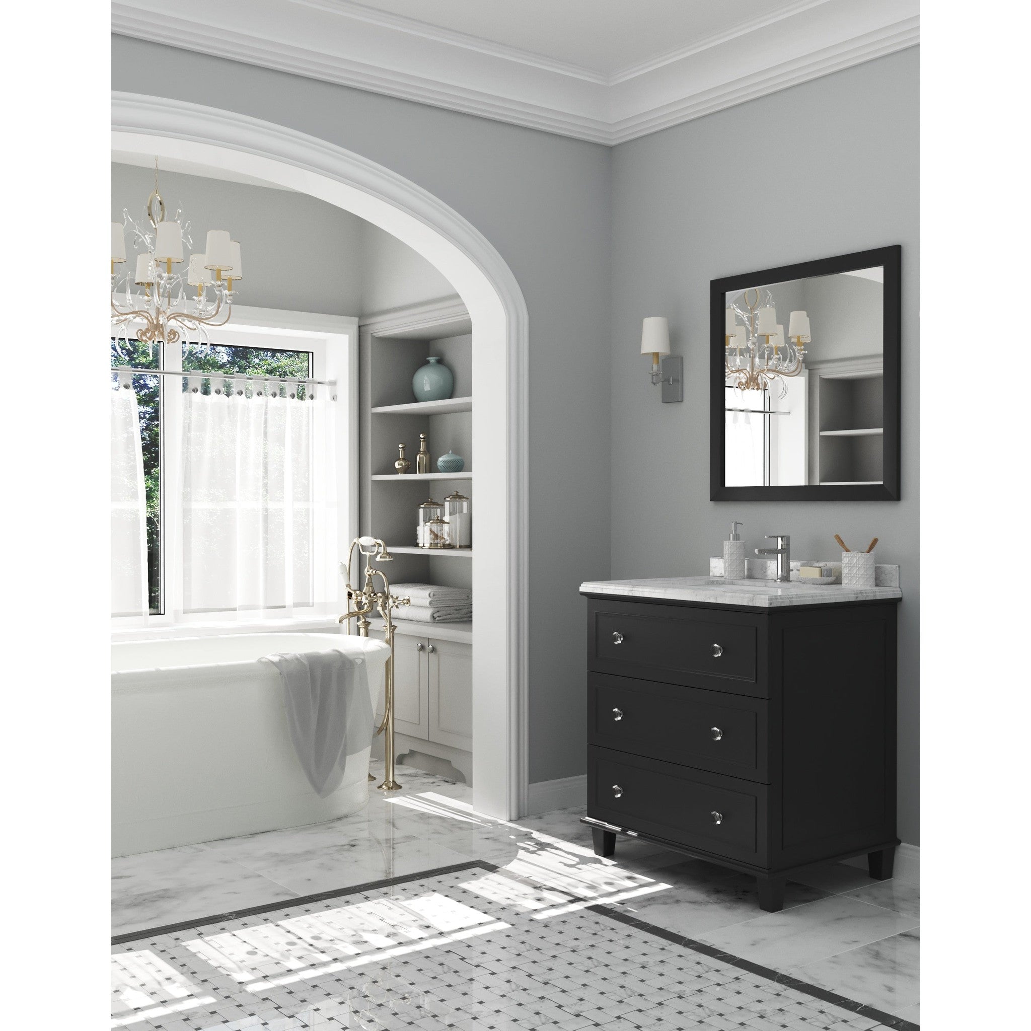 Luna 30" Espresso Bathroom Vanity with White Carrara Marble Countertop