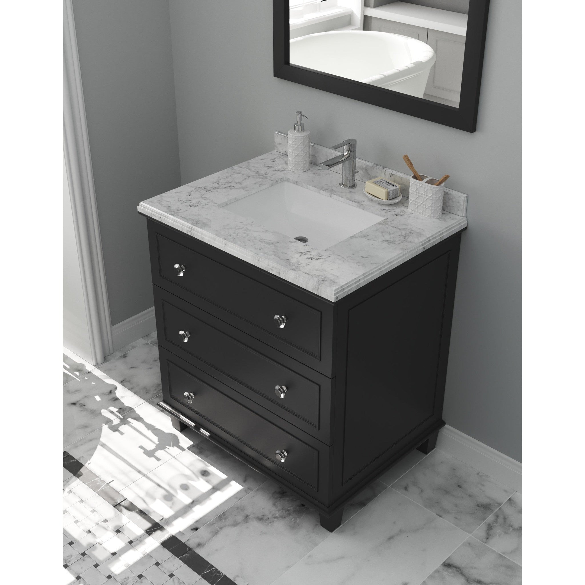 Luna 30" Espresso Bathroom Vanity with White Carrara Marble Countertop