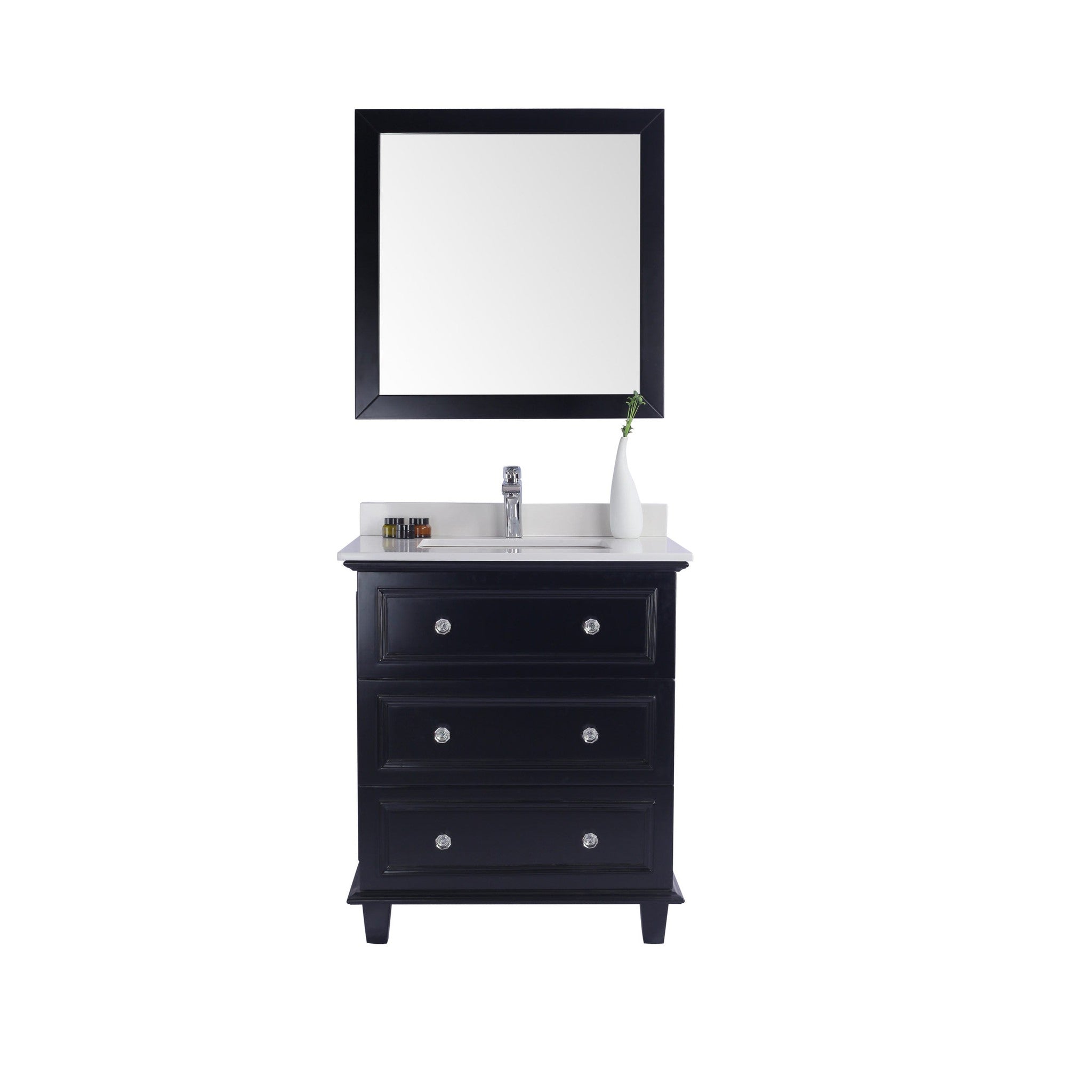 Luna 30" Espresso Bathroom Vanity with White Quartz  Countertop