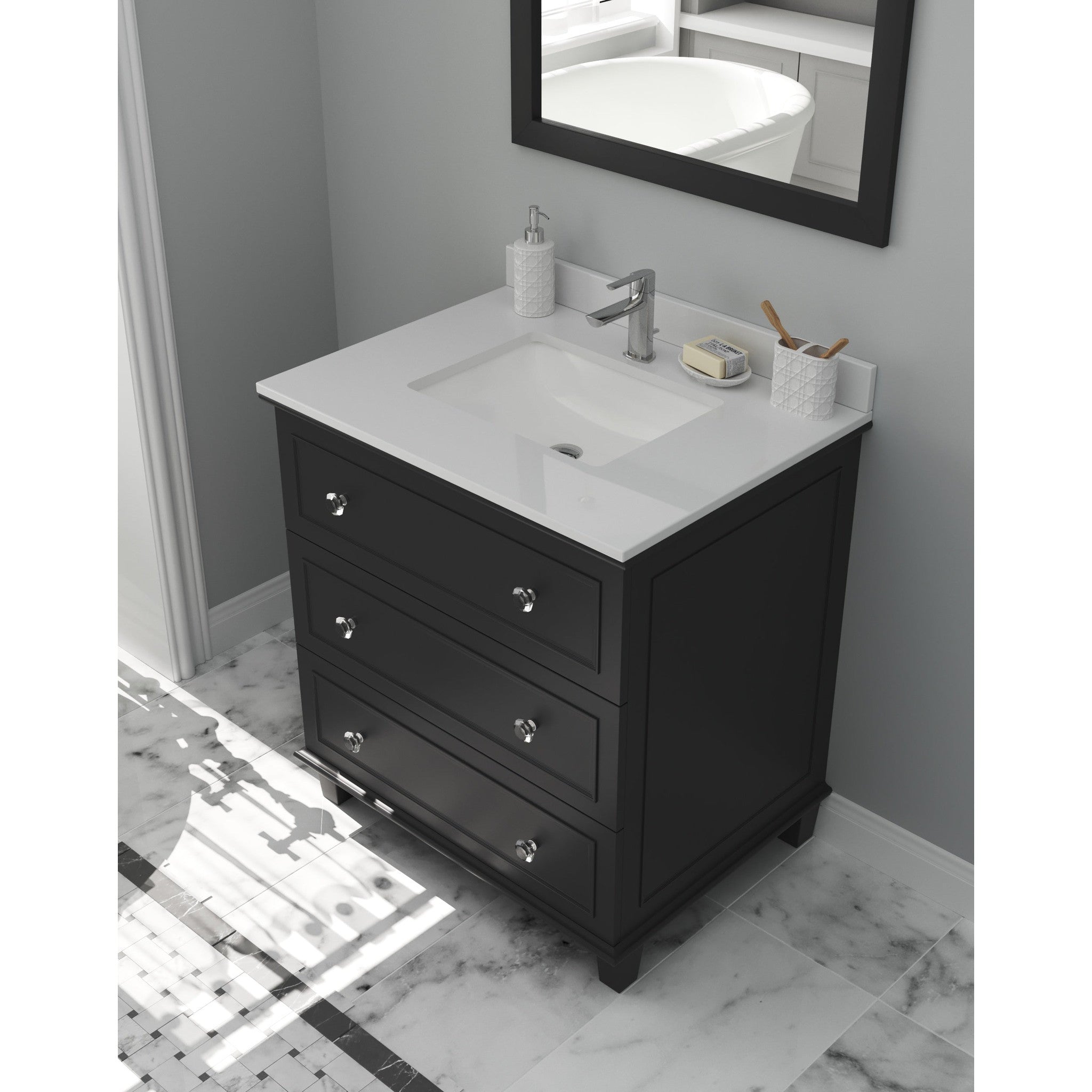 Luna 30" Espresso Bathroom Vanity with White Quartz  Countertop