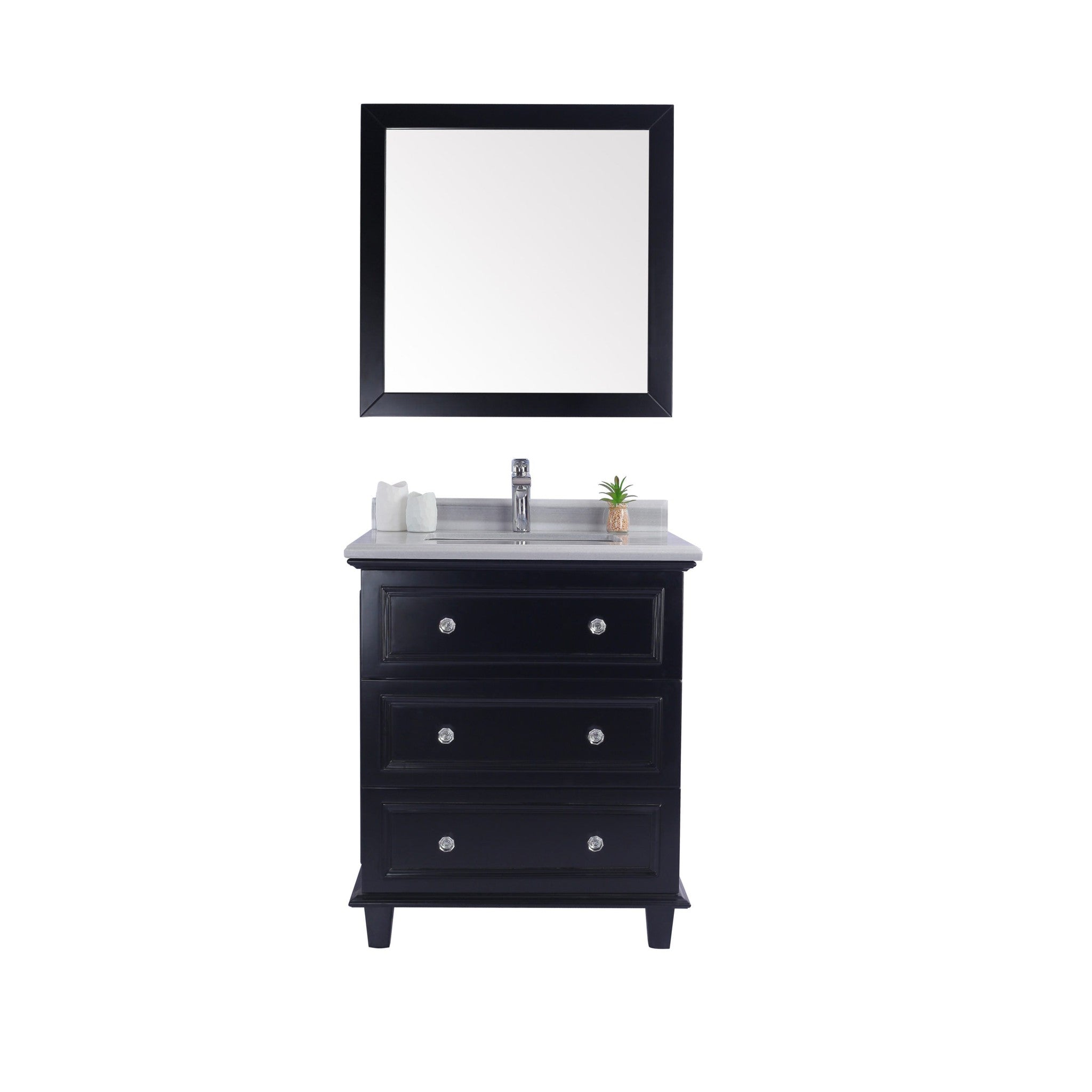 Luna 30" Espresso Bathroom Vanity with White Stripes Marble Countertop