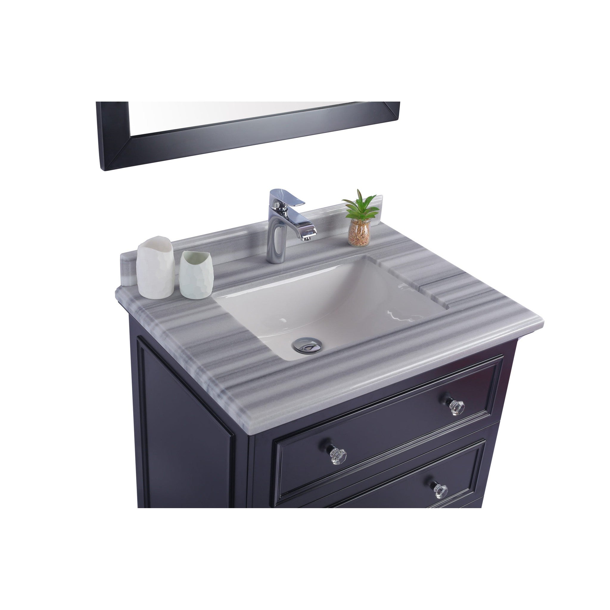 Luna 30" Espresso Bathroom Vanity with White Stripes Marble Countertop