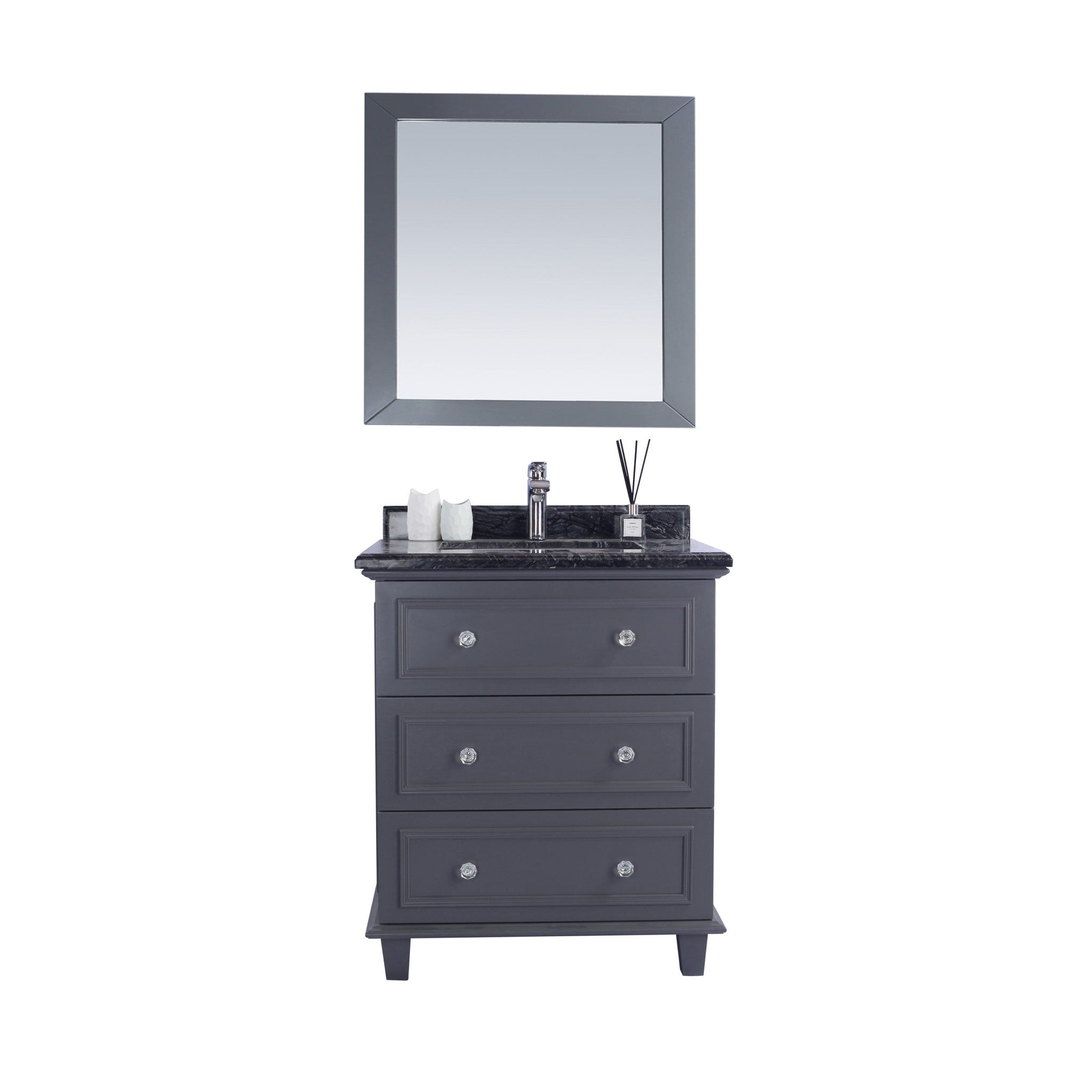 Luna 30" Maple Grey Bathroom Vanity with Black Wood Marble Countertop