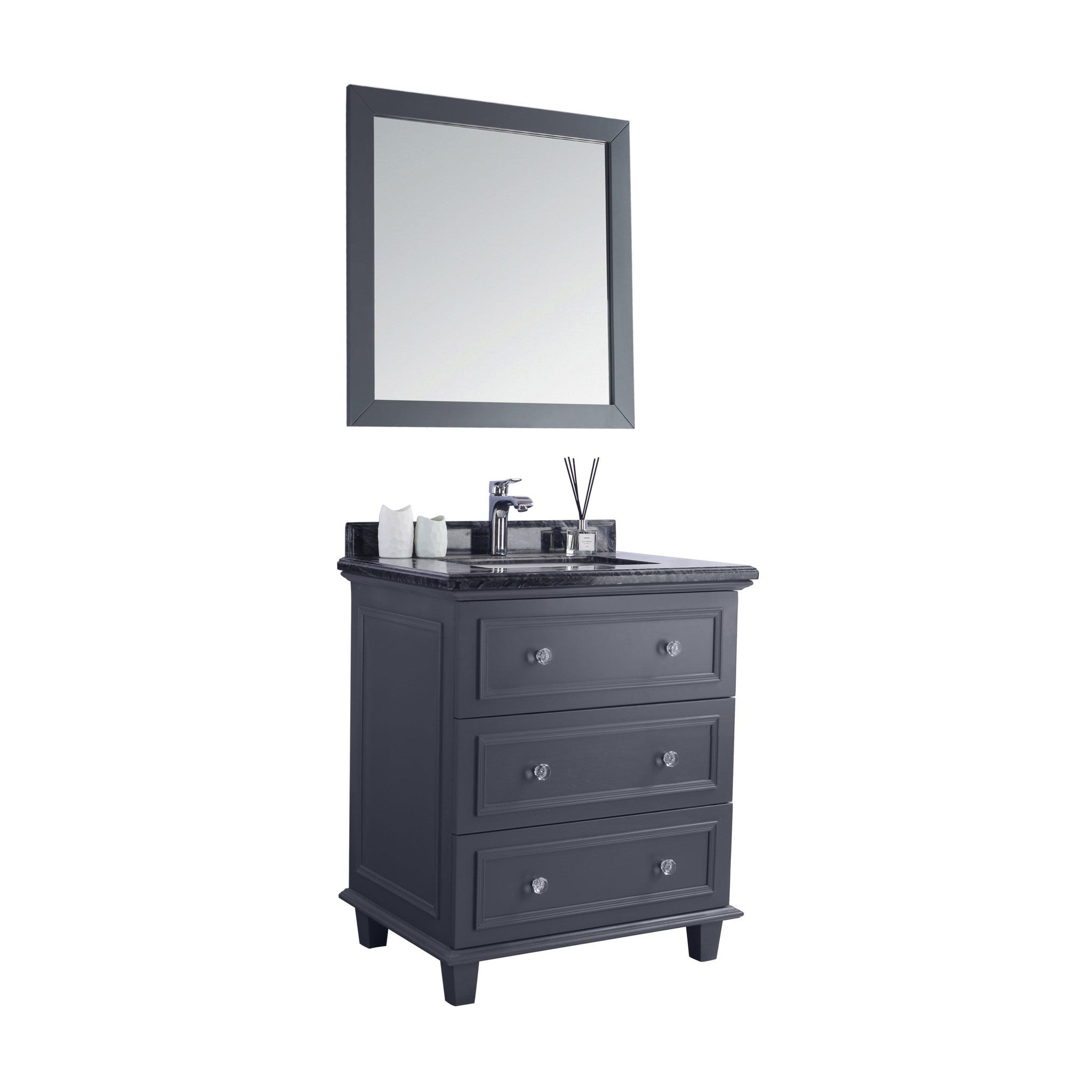 Luna 30" Maple Grey Bathroom Vanity with Black Wood Marble Countertop