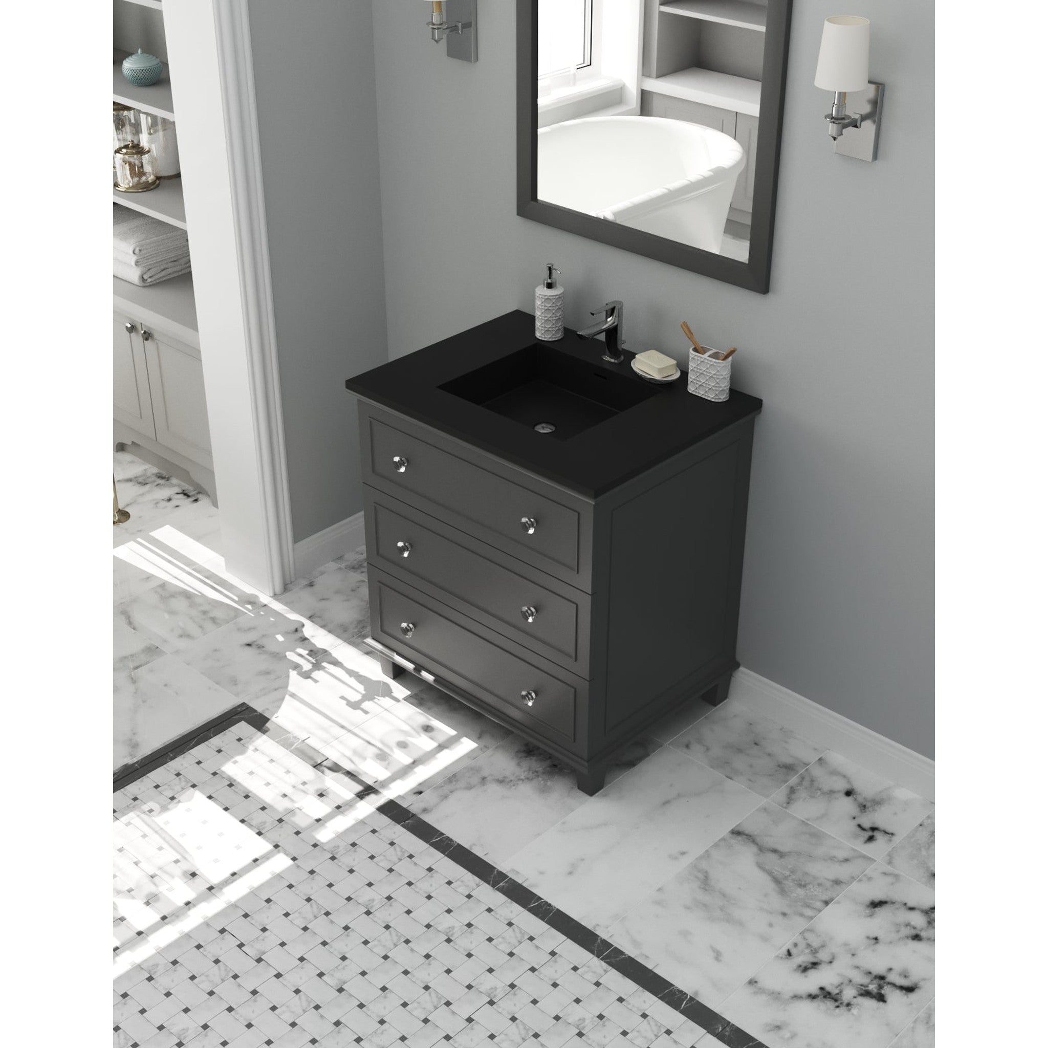 Luna 30" Maple Grey Bathroom Vanity with Matte Black VIVA Stone Solid Surface Countertop