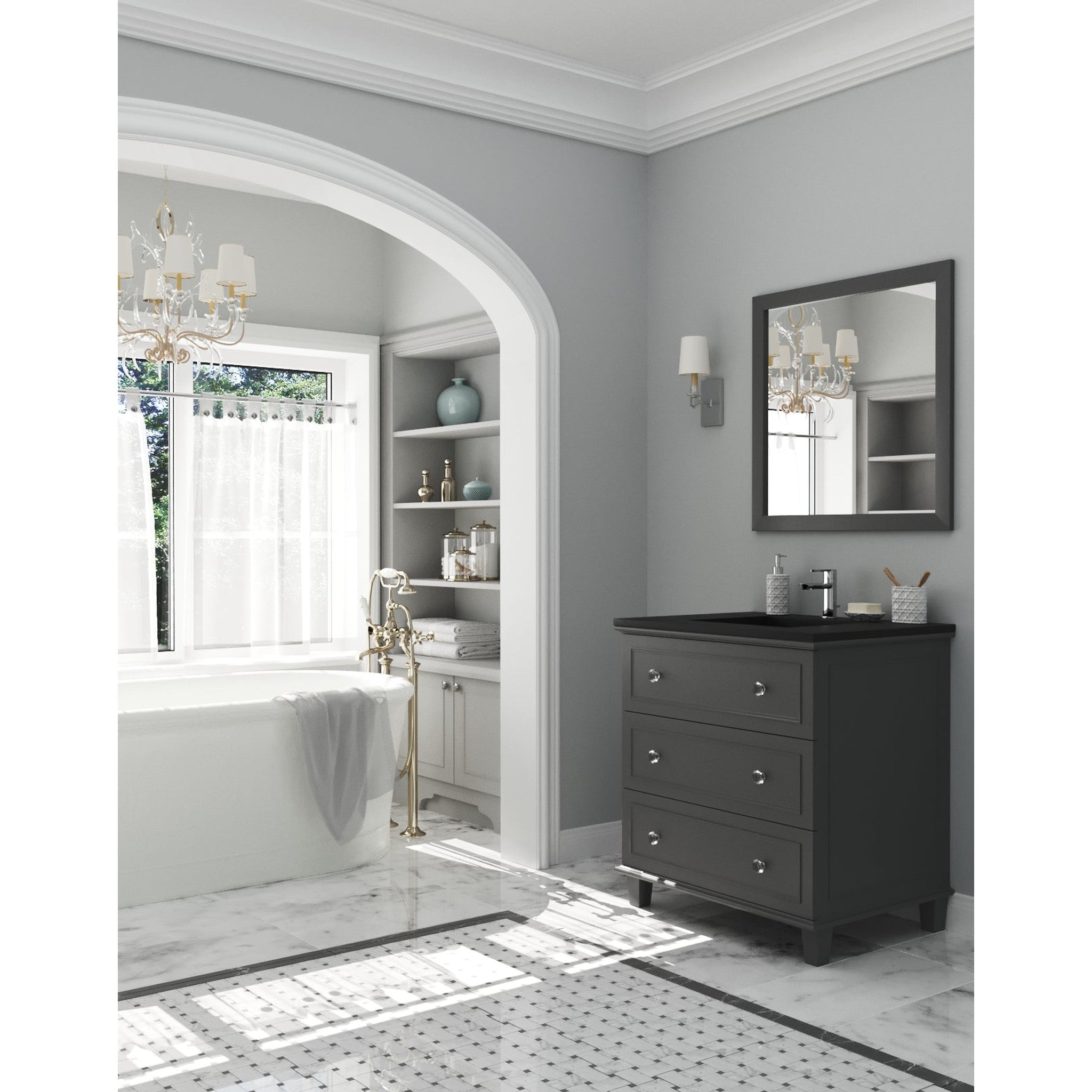 Luna 30" Maple Grey Bathroom Vanity with Matte Black VIVA Stone Solid Surface Countertop