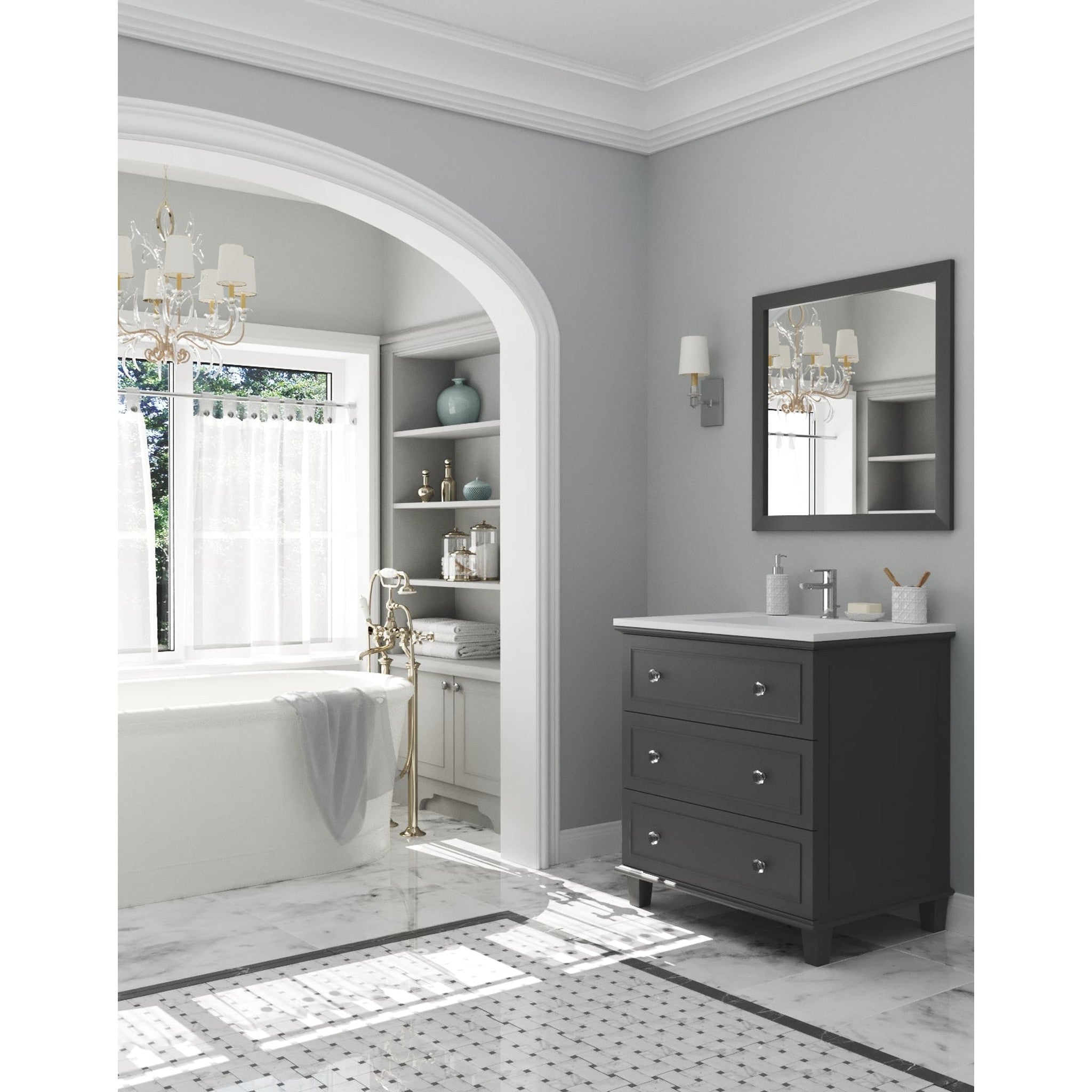 Luna 30" Maple Grey Bathroom Vanity with Matte White VIVA Stone Solid Surface Countertop