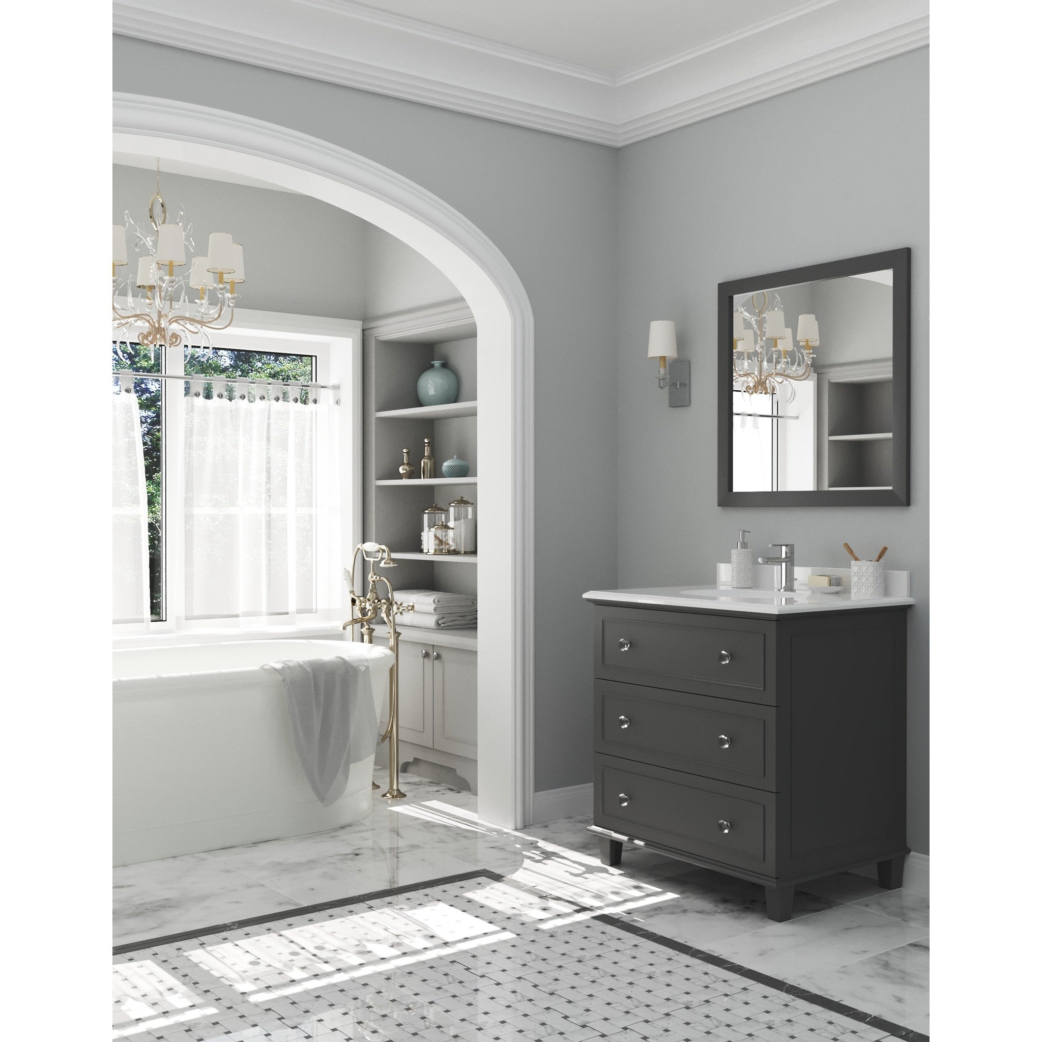 Luna 30" Maple Grey Bathroom Vanity with Pure White Phoenix Stone Countertop