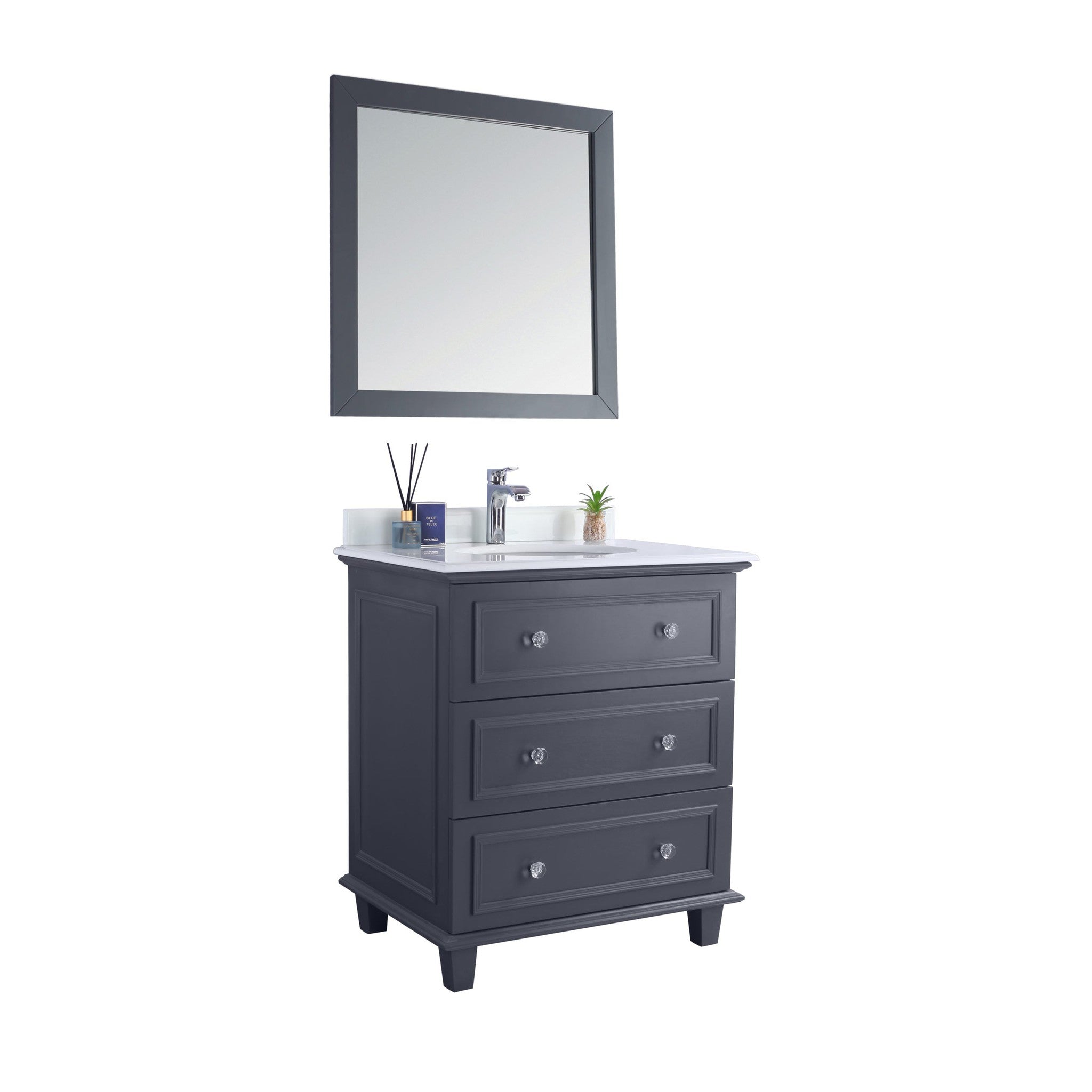 Luna 30" Maple Grey Bathroom Vanity with Pure White Phoenix Stone Countertop