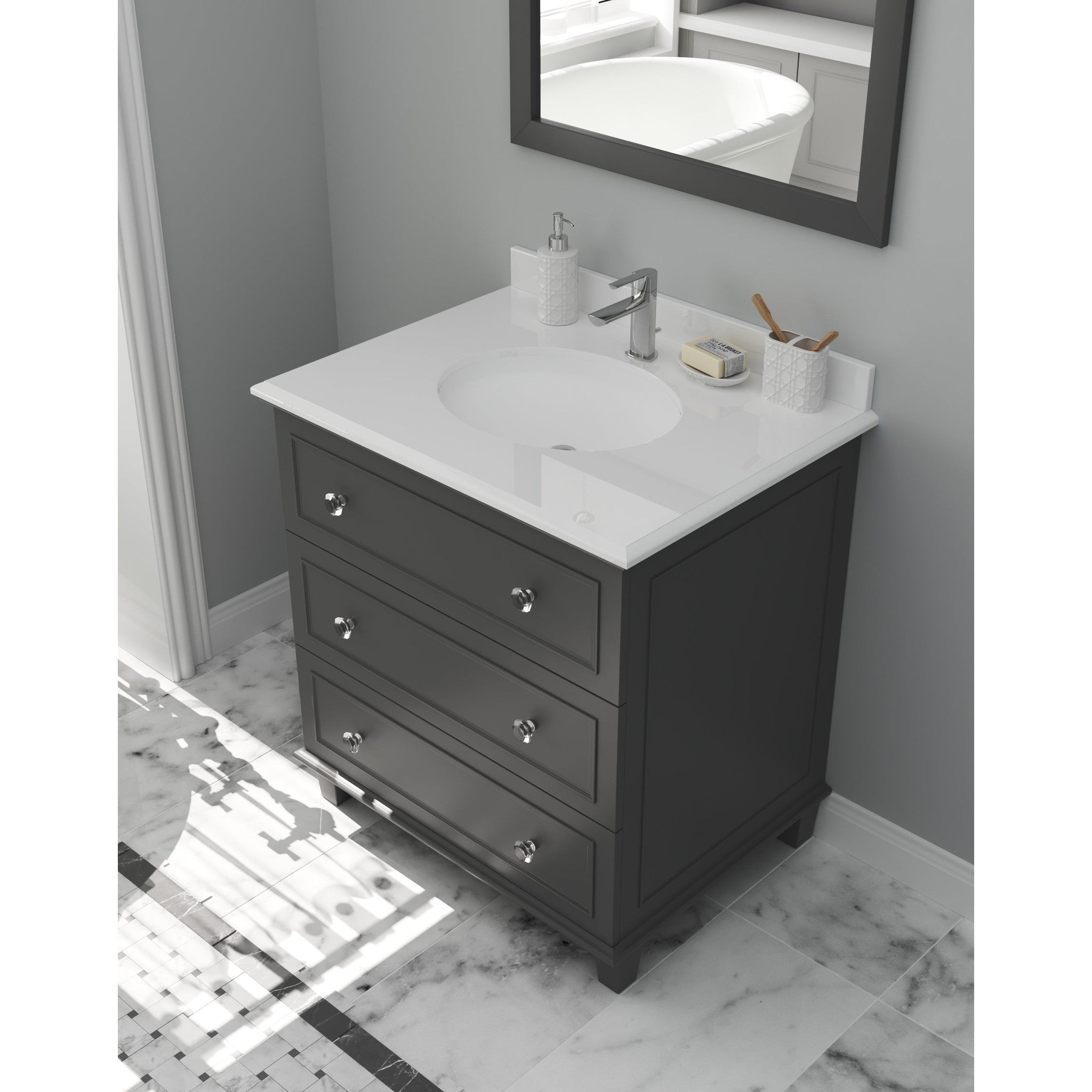 Luna 30" Maple Grey Bathroom Vanity with Pure White Phoenix Stone Countertop