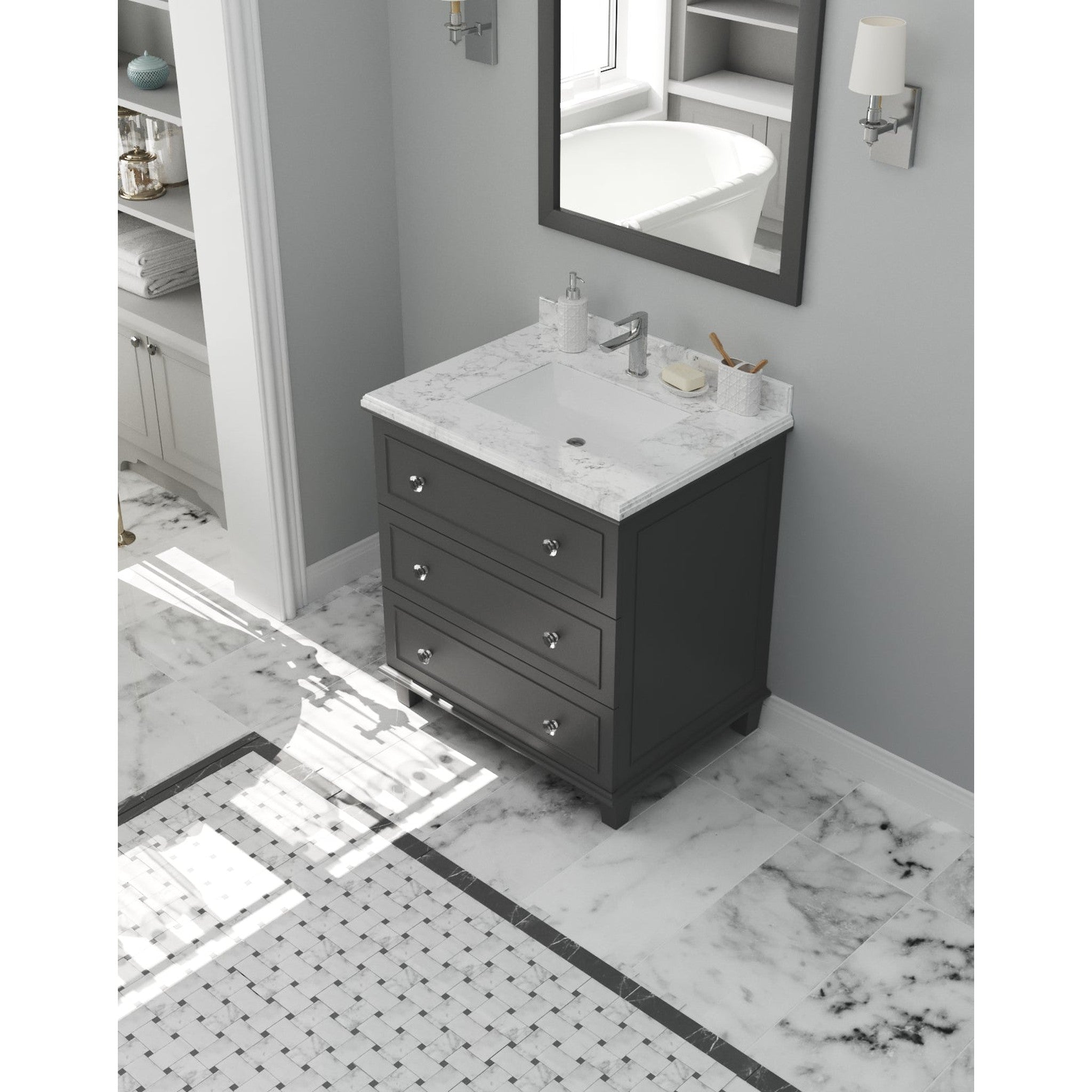 Luna 30" Maple Grey Bathroom Vanity with White Carrara Marble Countertop