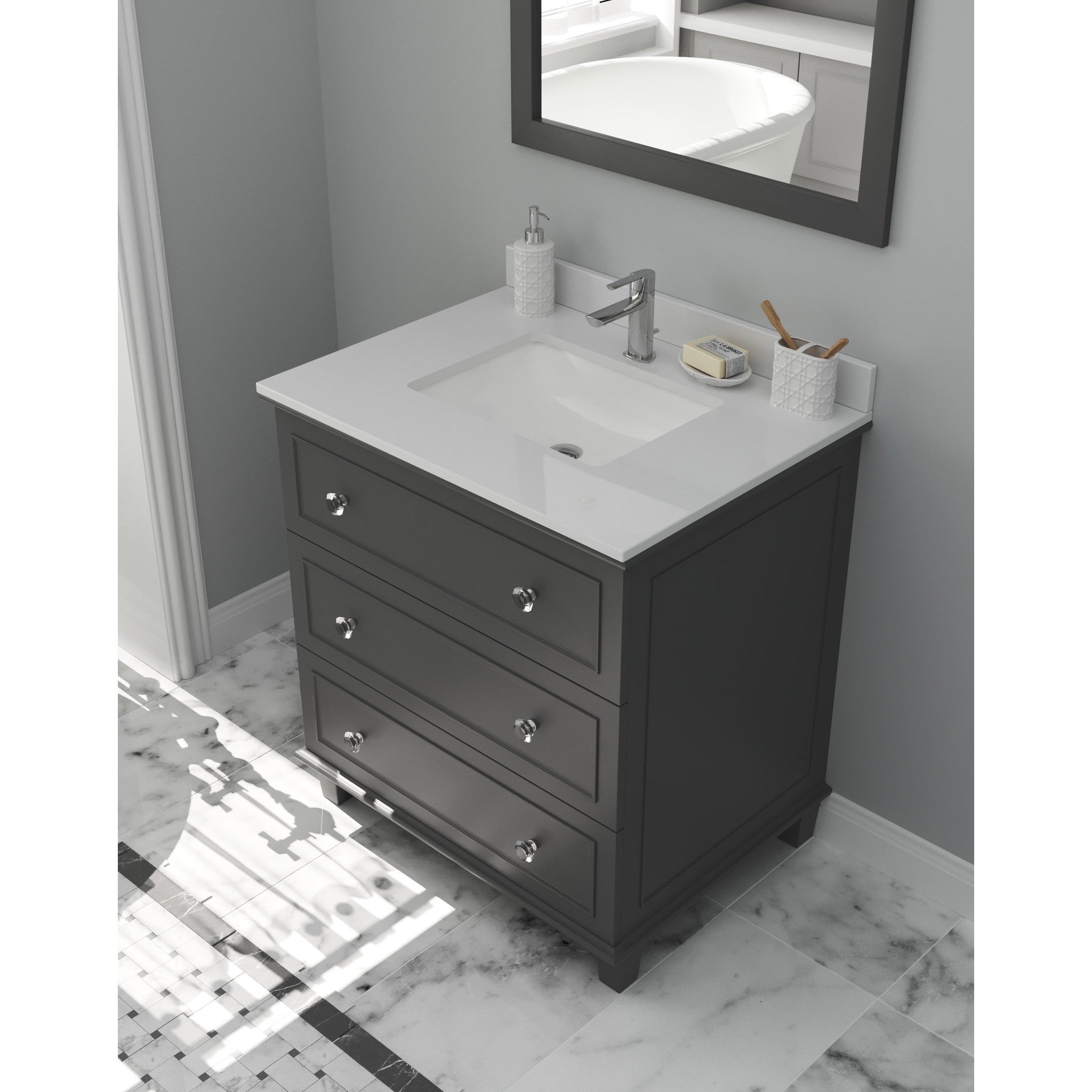 Luna 30" Maple Grey Bathroom Vanity with White Quartz Countertop