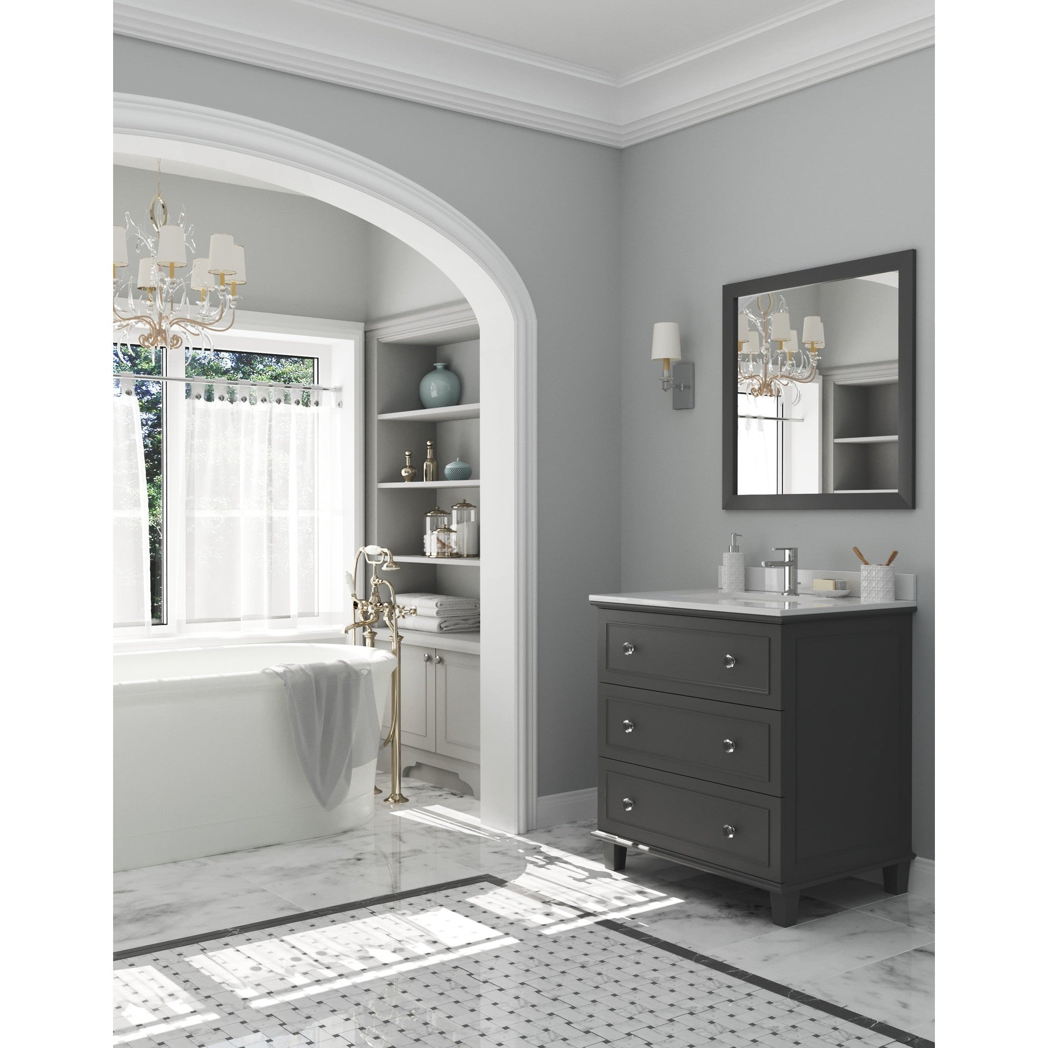 Luna 30" Maple Grey Bathroom Vanity with White Quartz Countertop