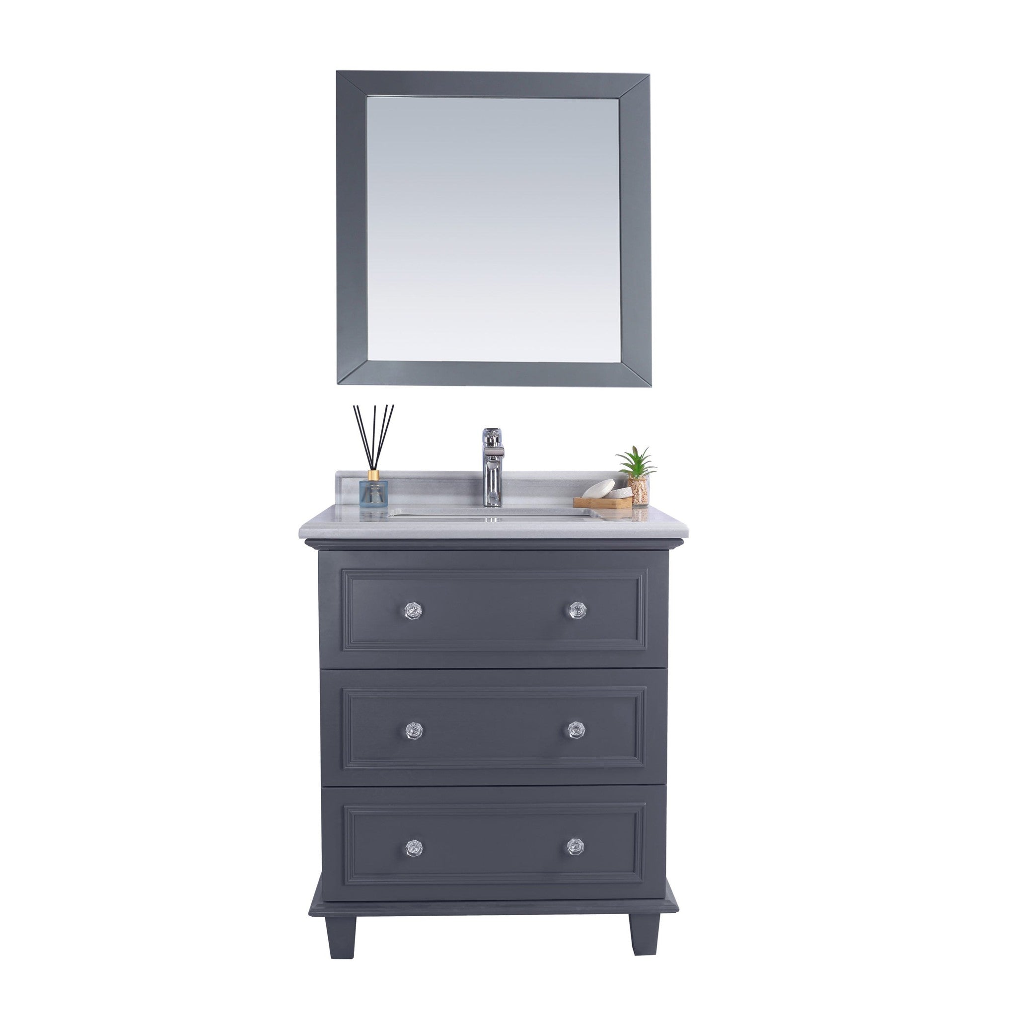 Luna 30" Maple Grey Bathroom Vanity with White Stripes Marble Countertop