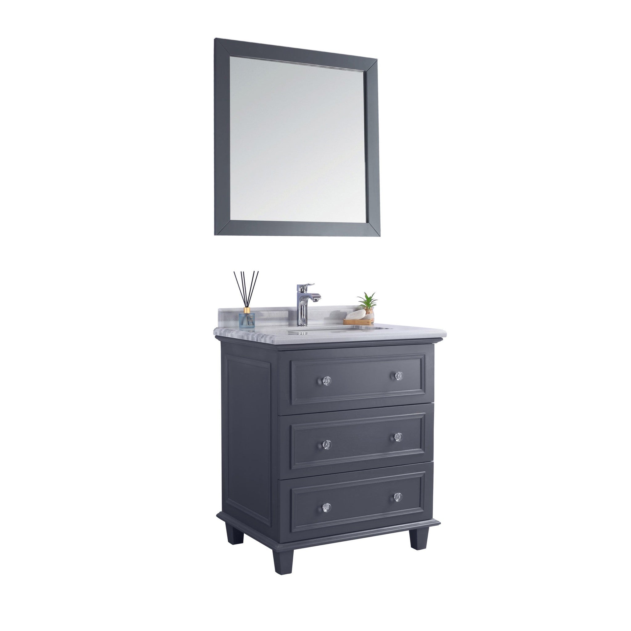 Luna 30" Maple Grey Bathroom Vanity with White Stripes Marble Countertop