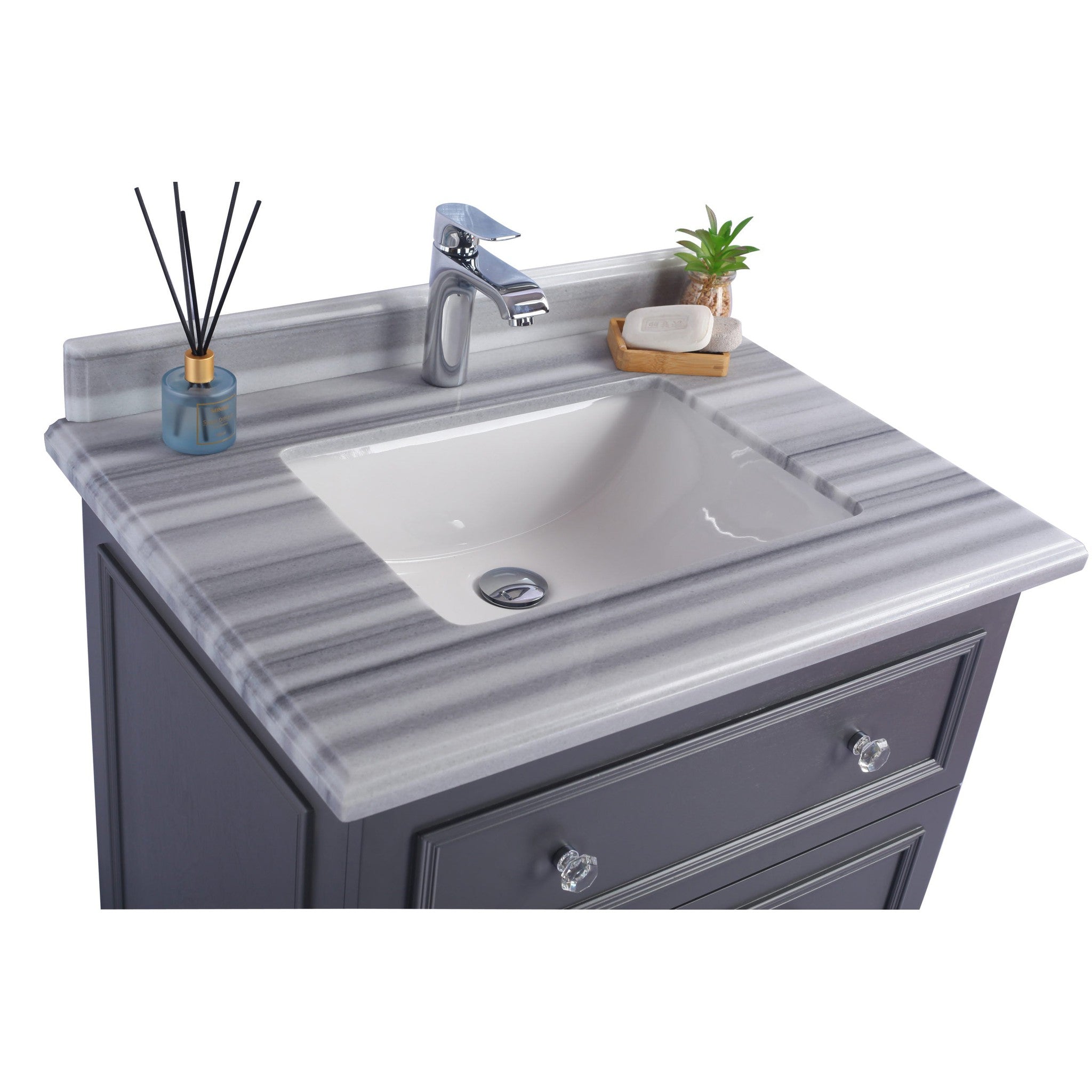 Luna 30" Maple Grey Bathroom Vanity with White Stripes Marble Countertop