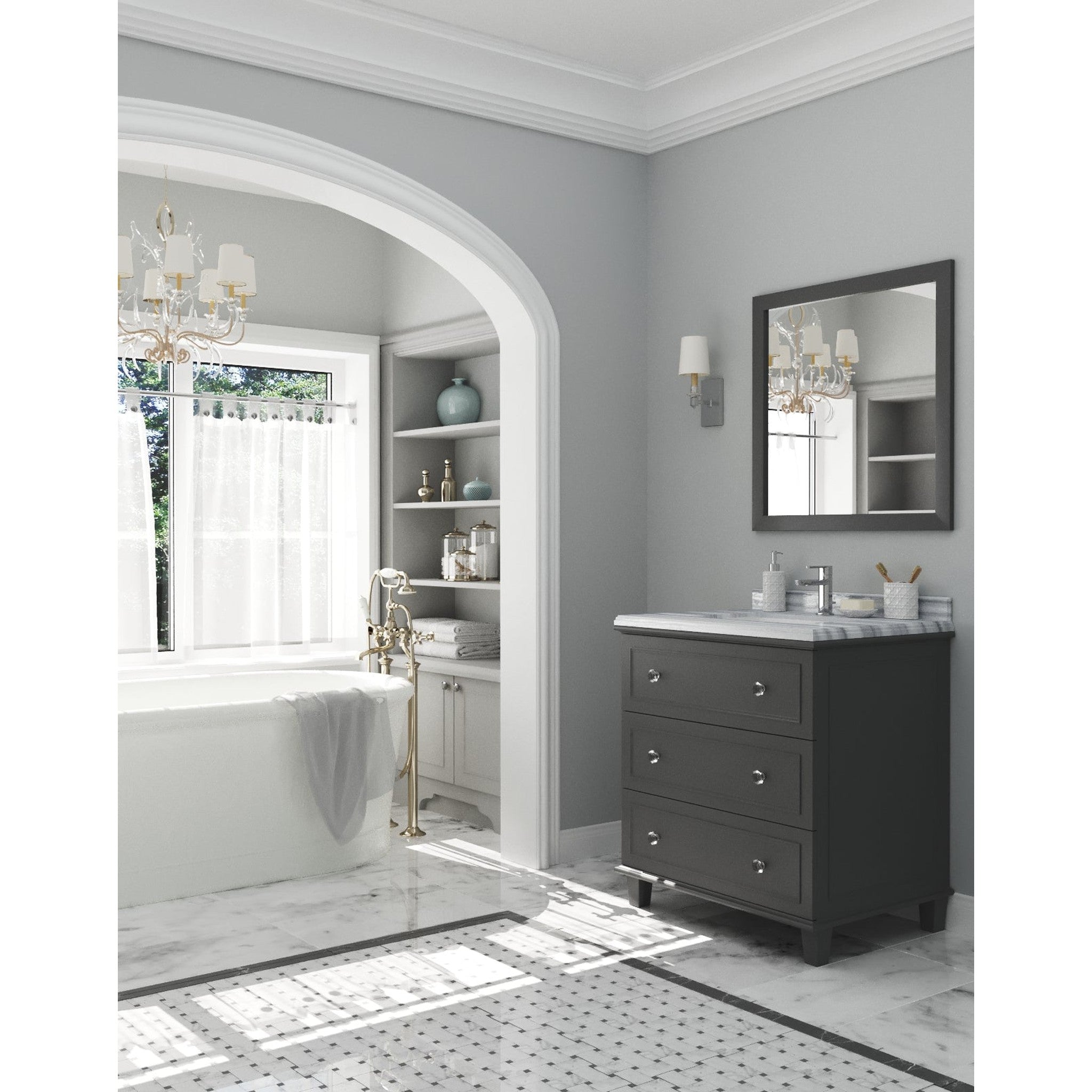 Luna 30" Maple Grey Bathroom Vanity with White Stripes Marble Countertop