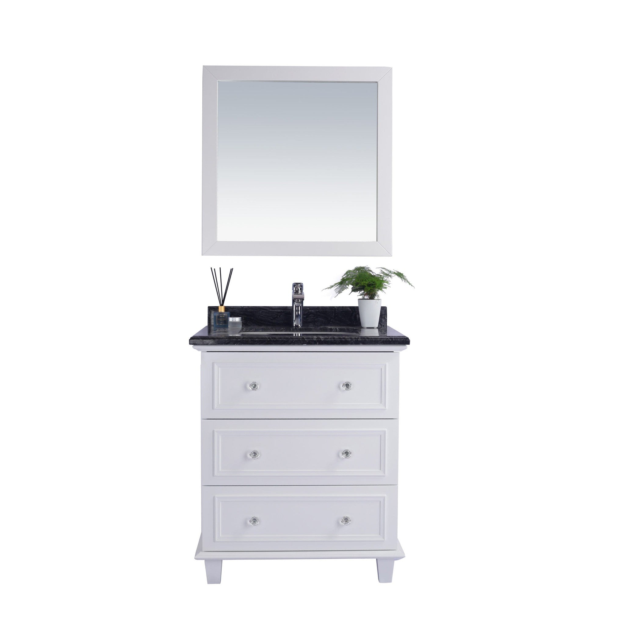 Luna 30" White Bathroom Vanity with Black Wood Marble Countertop