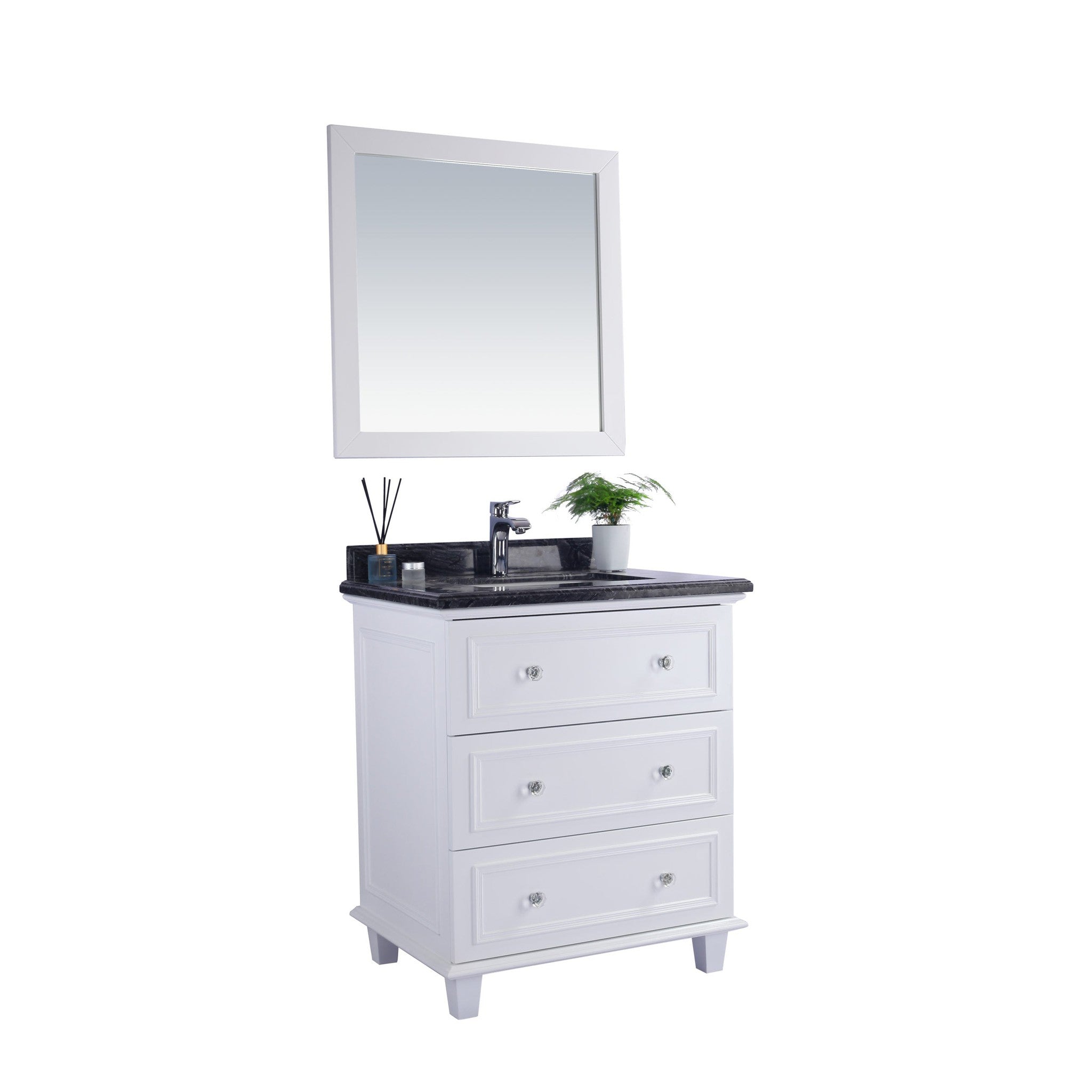 Luna 30" White Bathroom Vanity with Black Wood Marble Countertop