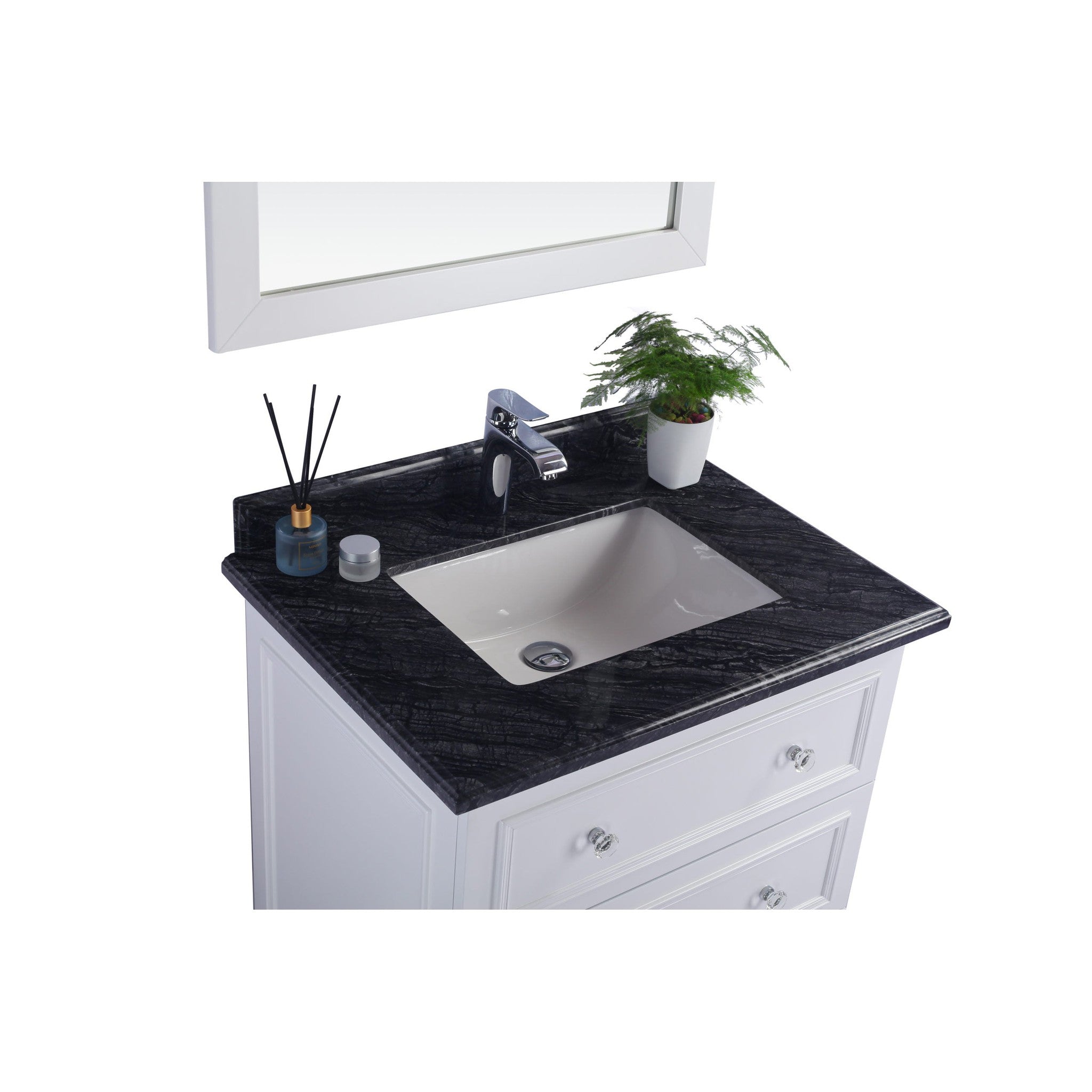 Luna 30" White Bathroom Vanity with Black Wood Marble Countertop