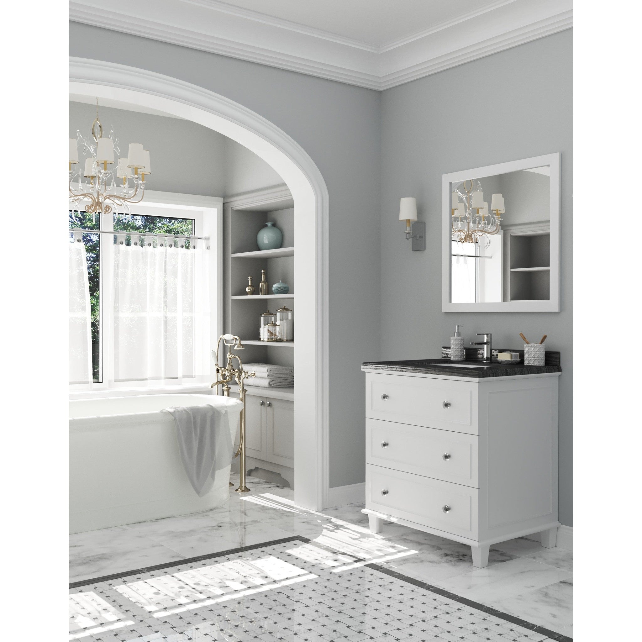 Luna 30" White Bathroom Vanity with Black Wood Marble Countertop