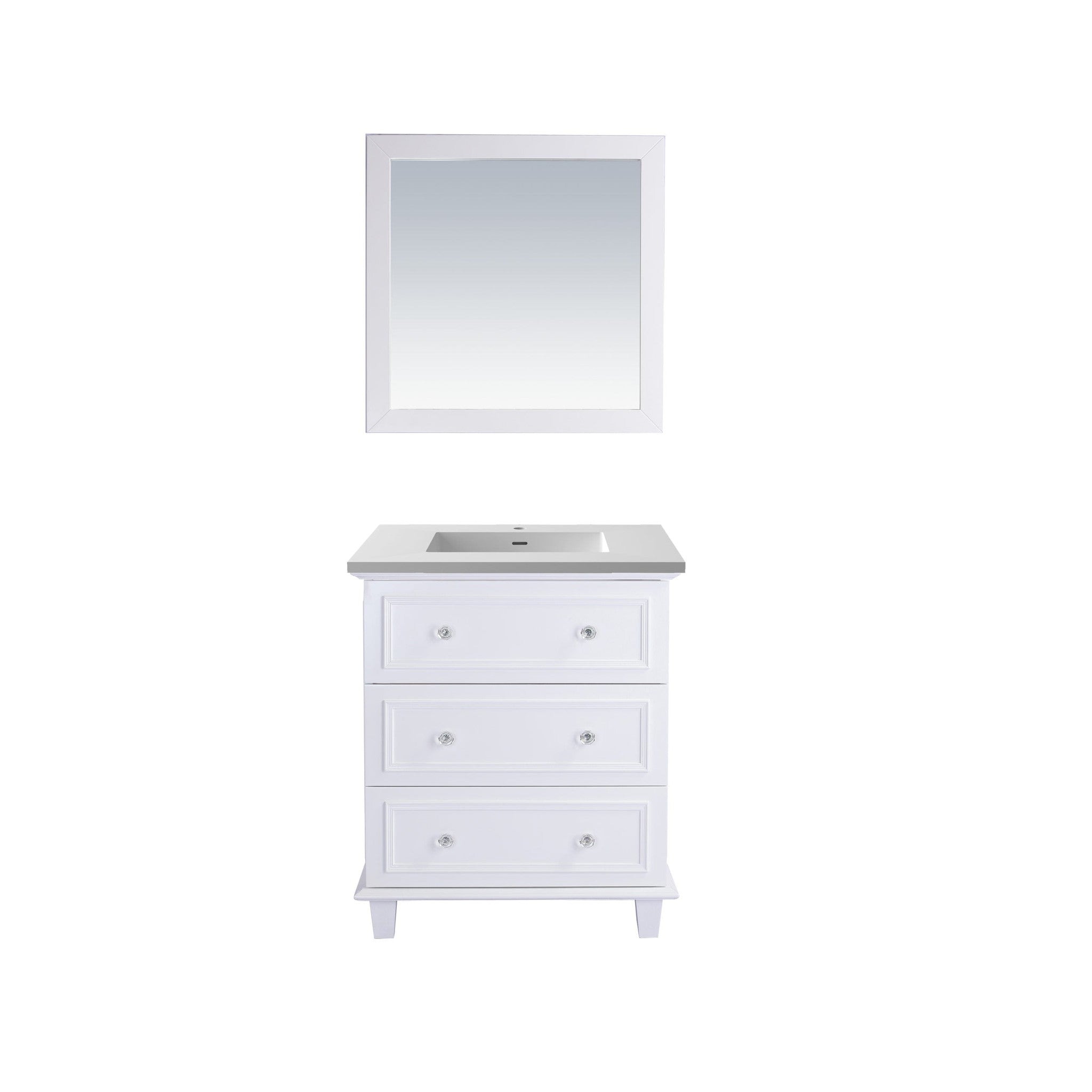 Luna 30" White Bathroom Vanity with Matte White VIVA Stone Solid Surface Countertop