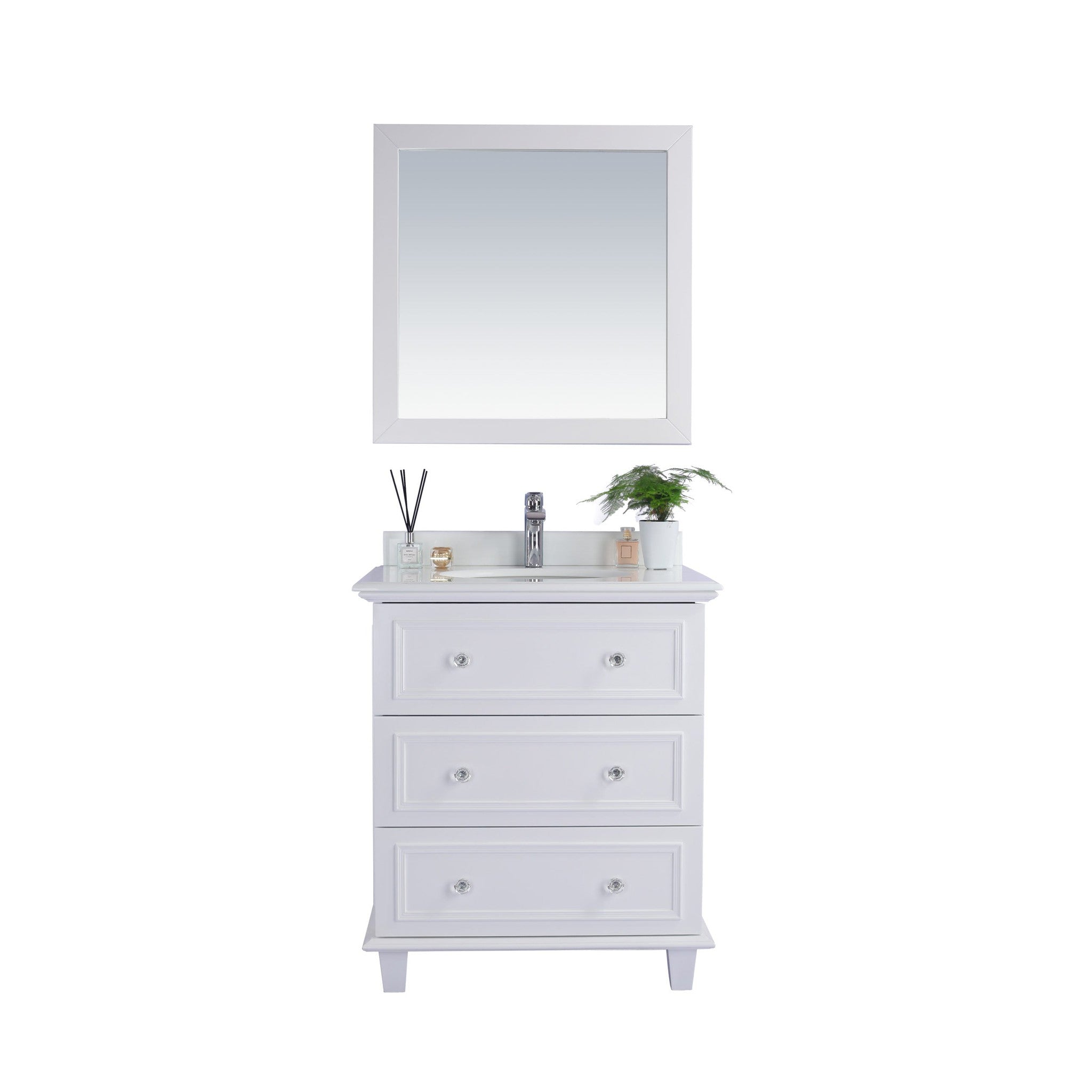 Luna 30" White Bathroom Vanity with Pure White Phoenix Stone Countertop