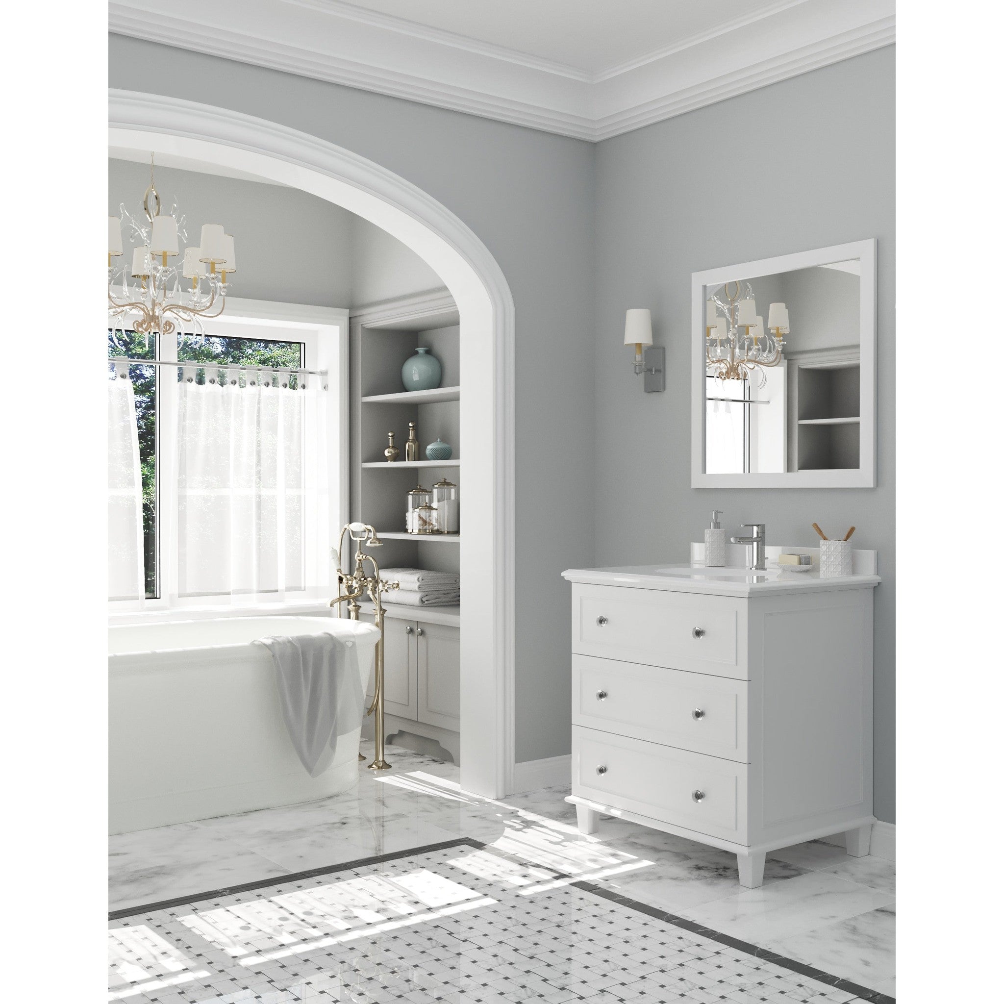 Luna 30" White Bathroom Vanity with Pure White Phoenix Stone Countertop