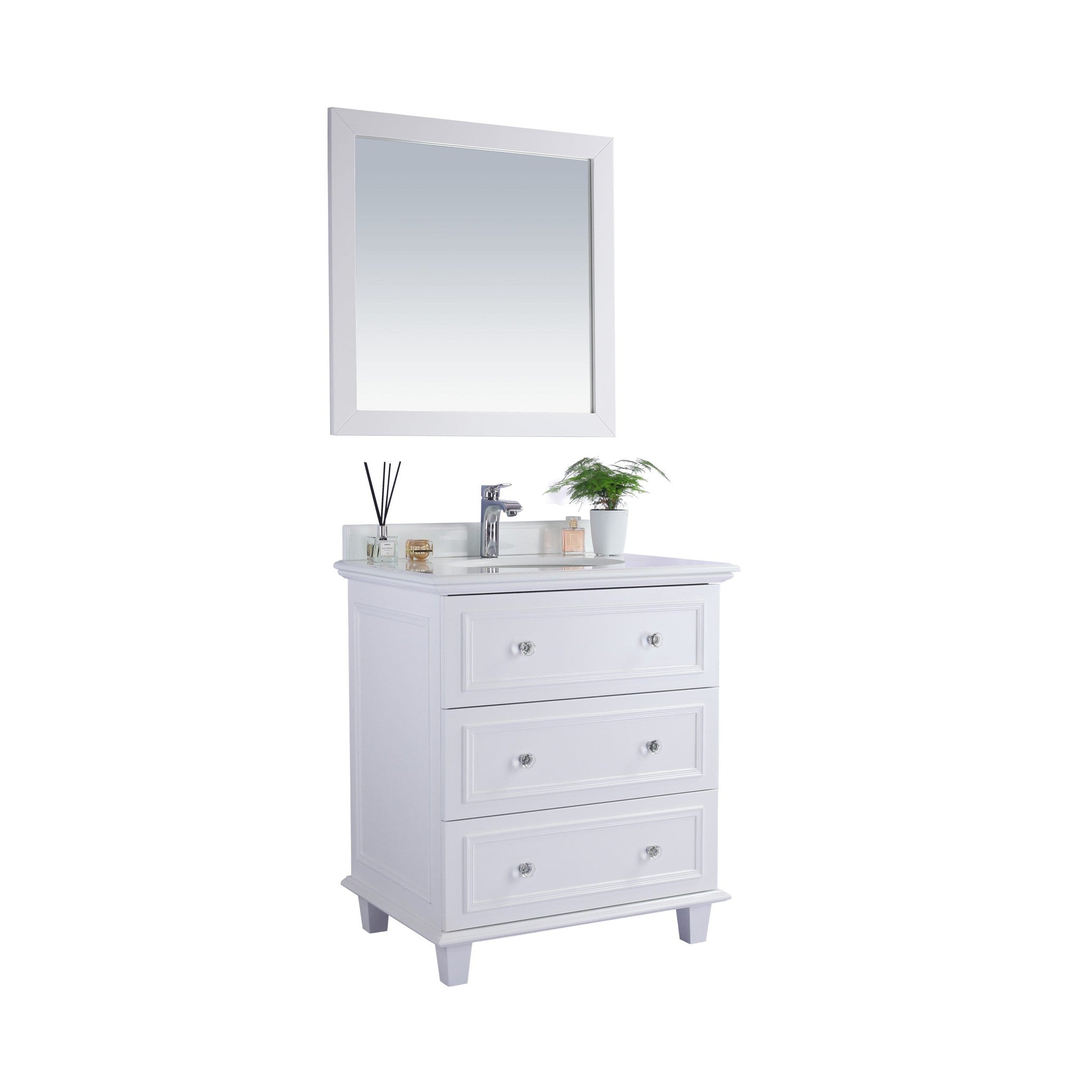 Luna 30" White Bathroom Vanity with Pure White Phoenix Stone Countertop