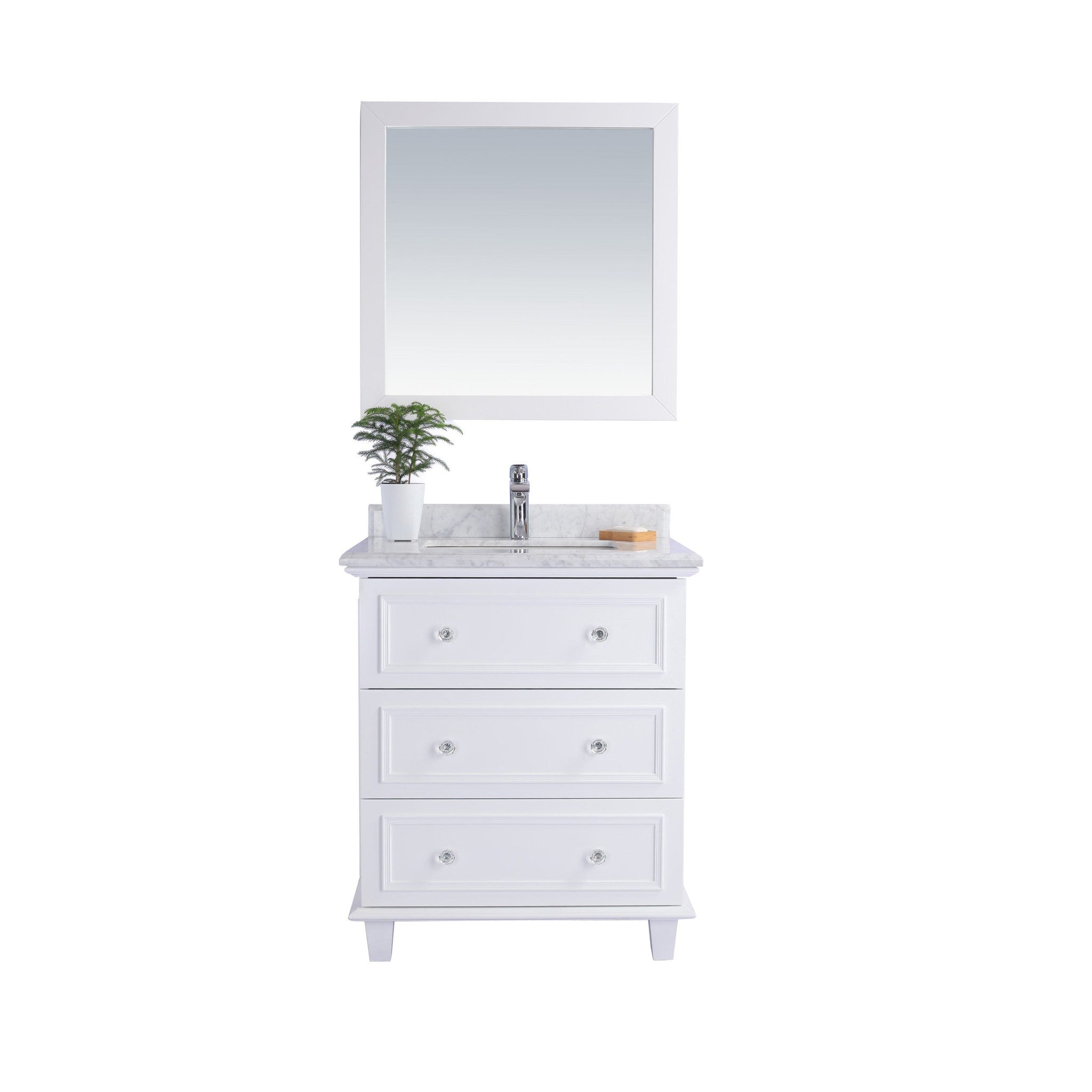 Luna 30" White Bathroom Vanity with White Carrara Marble Countertop