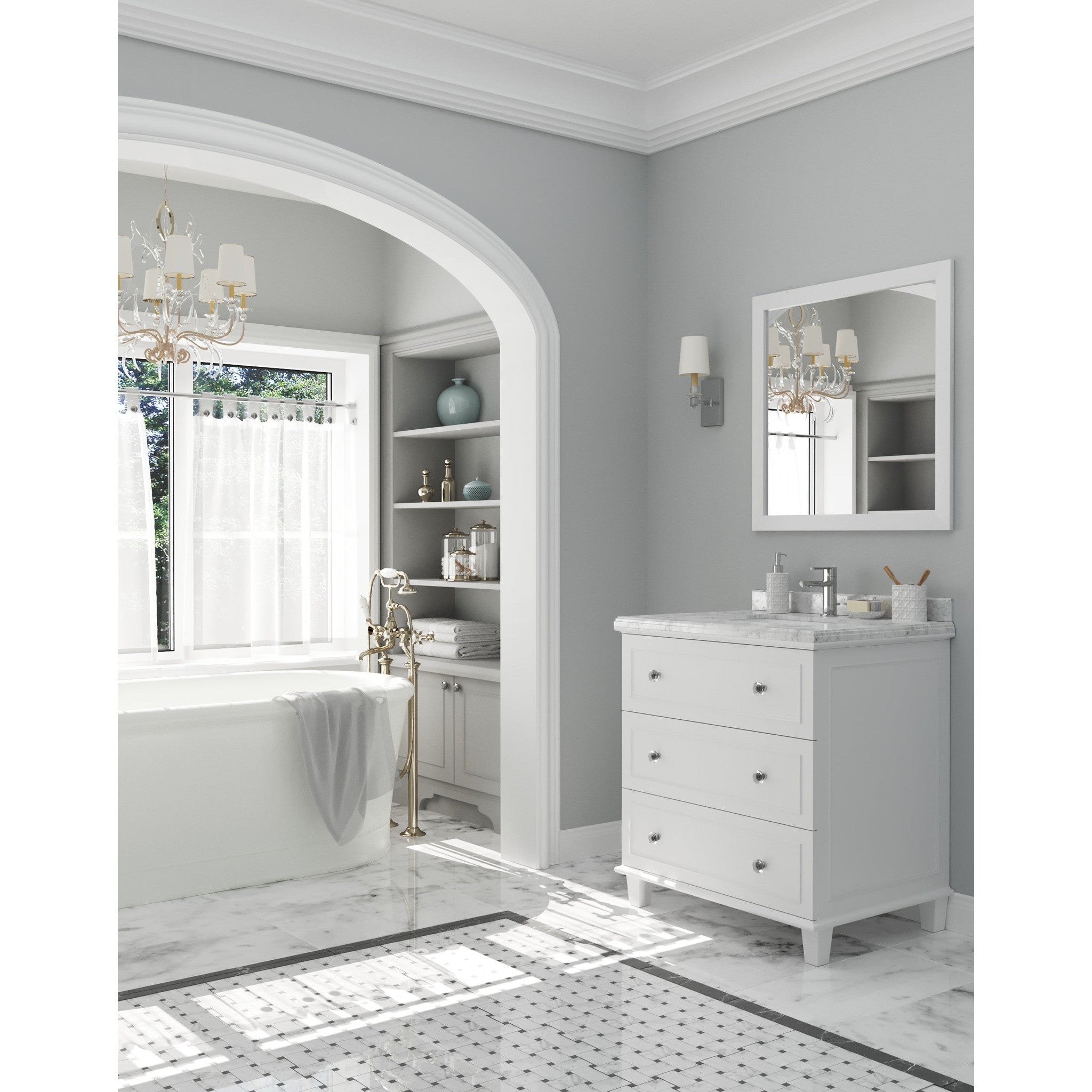 Luna 30" White Bathroom Vanity with White Carrara Marble Countertop