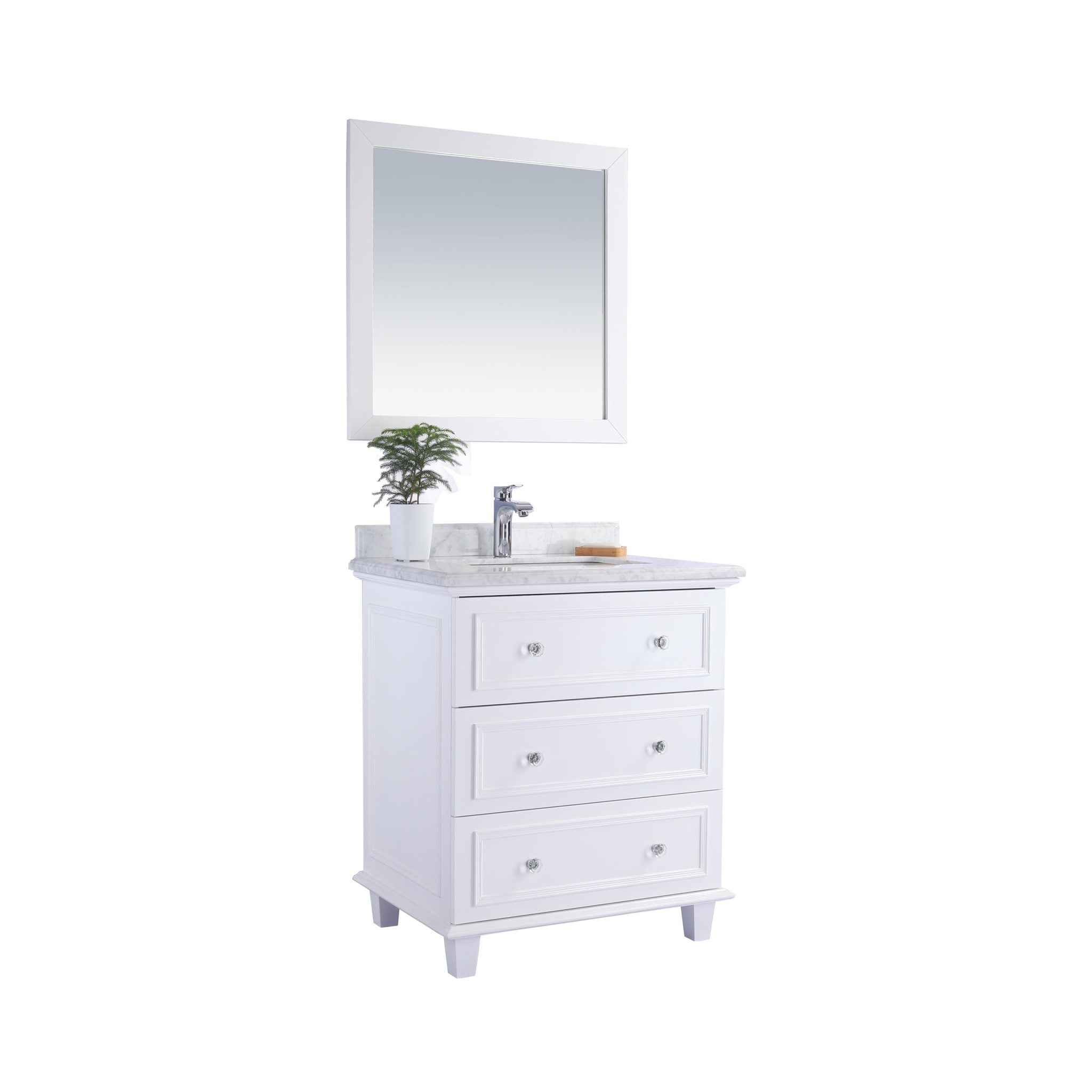 Luna 30" White Bathroom Vanity with White Carrara Marble Countertop