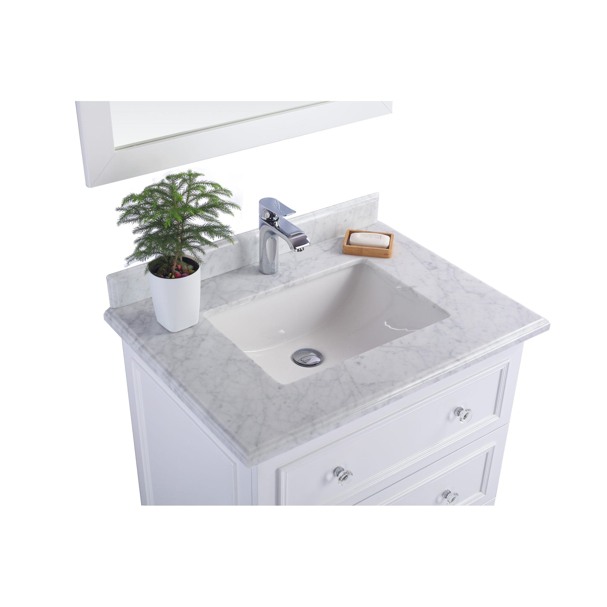 Luna 30" White Bathroom Vanity with White Carrara Marble Countertop