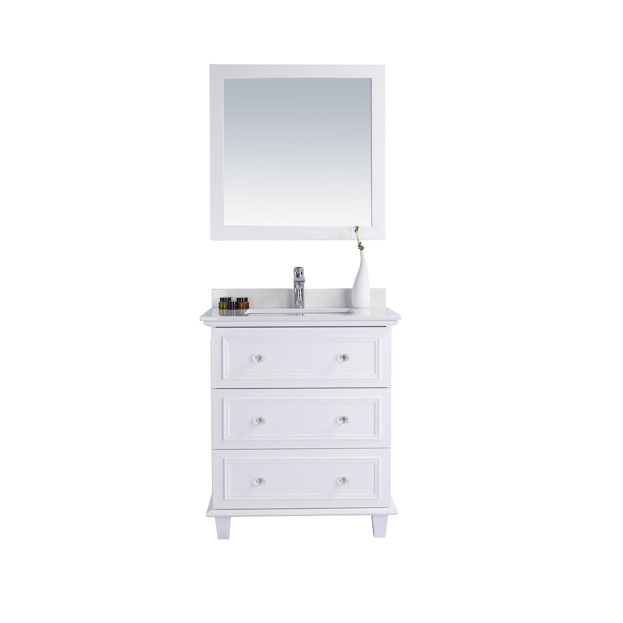 Luna 30" White Bathroom Vanity with White Quartz Countertop