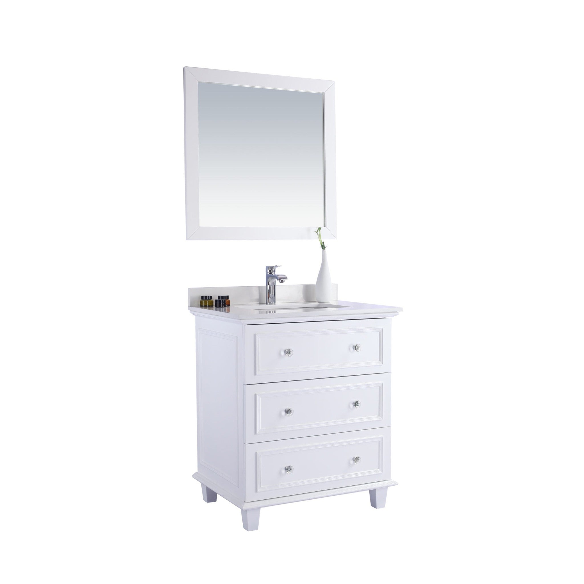 Luna 30" White Bathroom Vanity with White Quartz Countertop