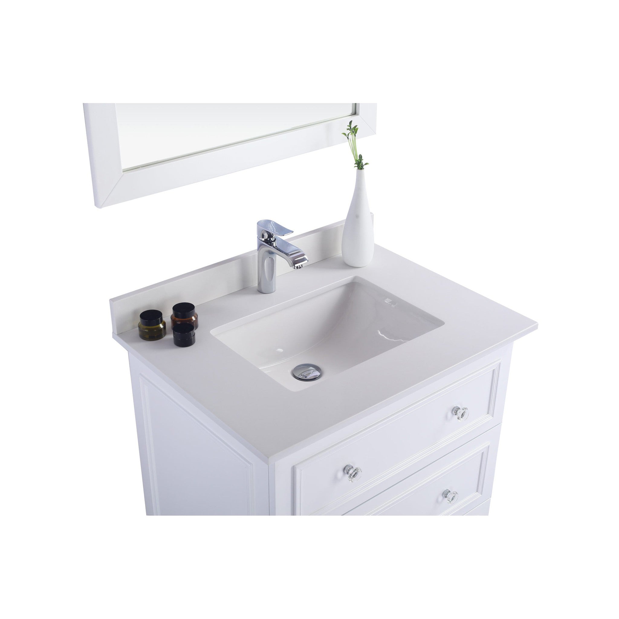 Luna 30" White Bathroom Vanity with White Quartz Countertop