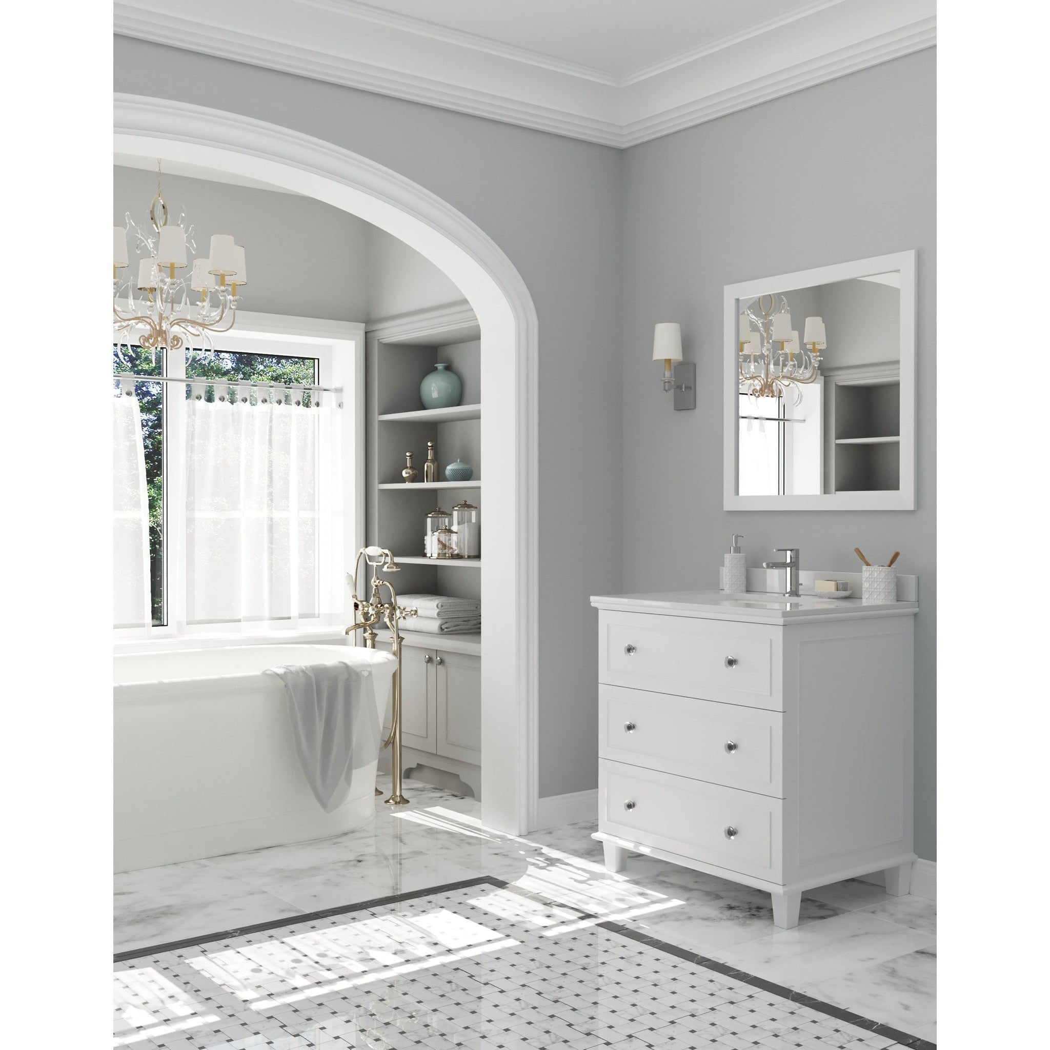 Luna 30" White Bathroom Vanity with White Quartz Countertop