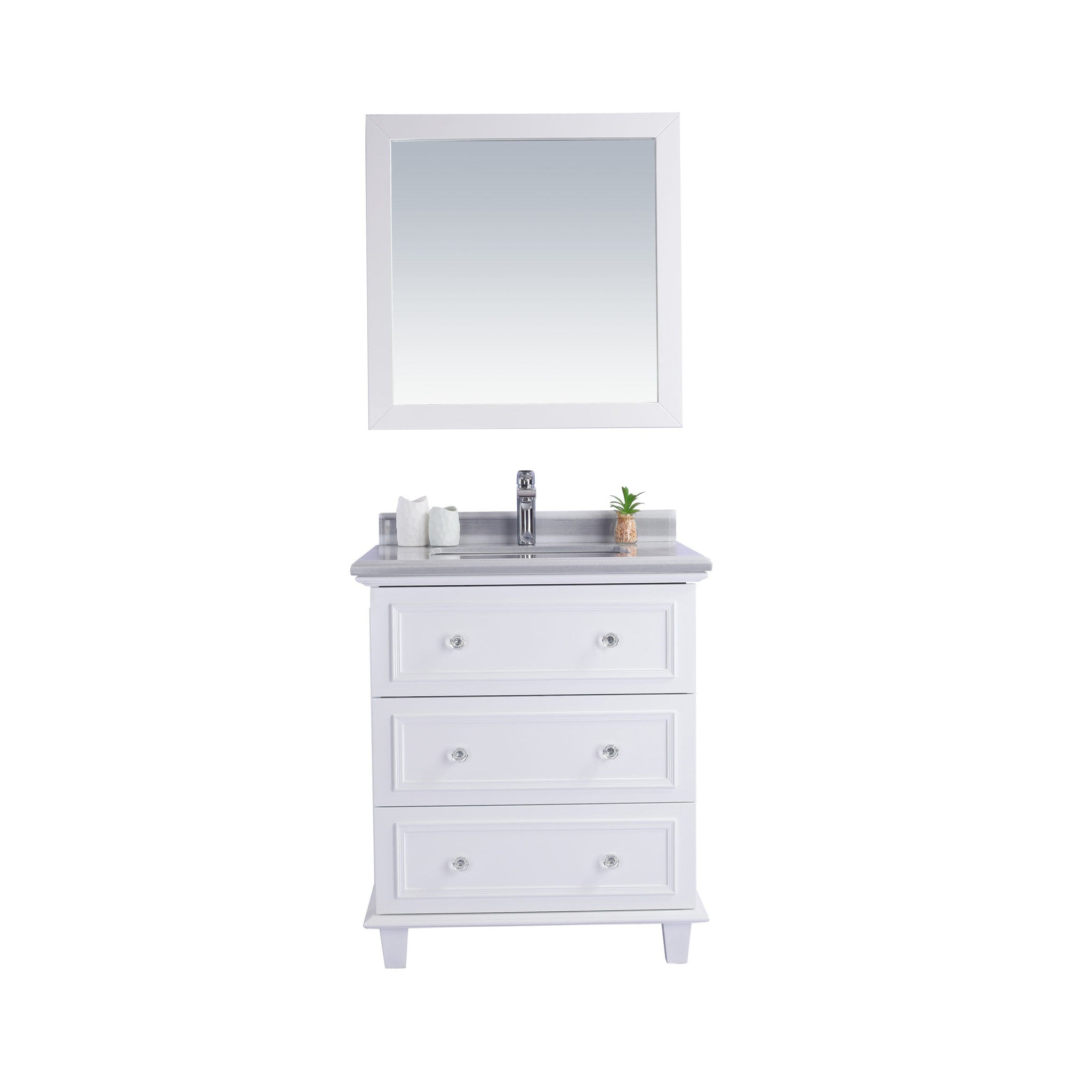 Luna 30" White Bathroom Vanity with White Stripes Marble Countertop