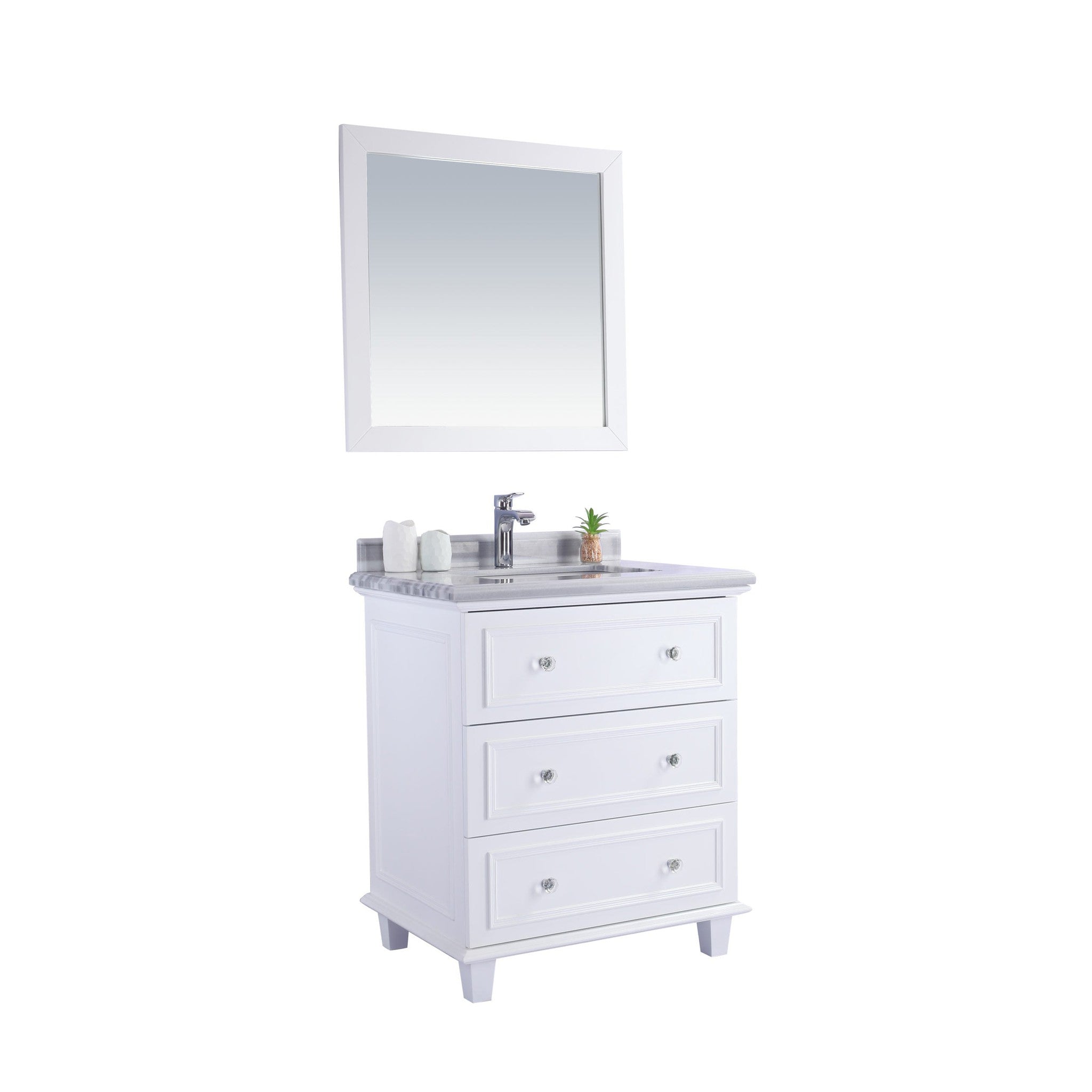 Luna 30" White Bathroom Vanity with White Stripes Marble Countertop