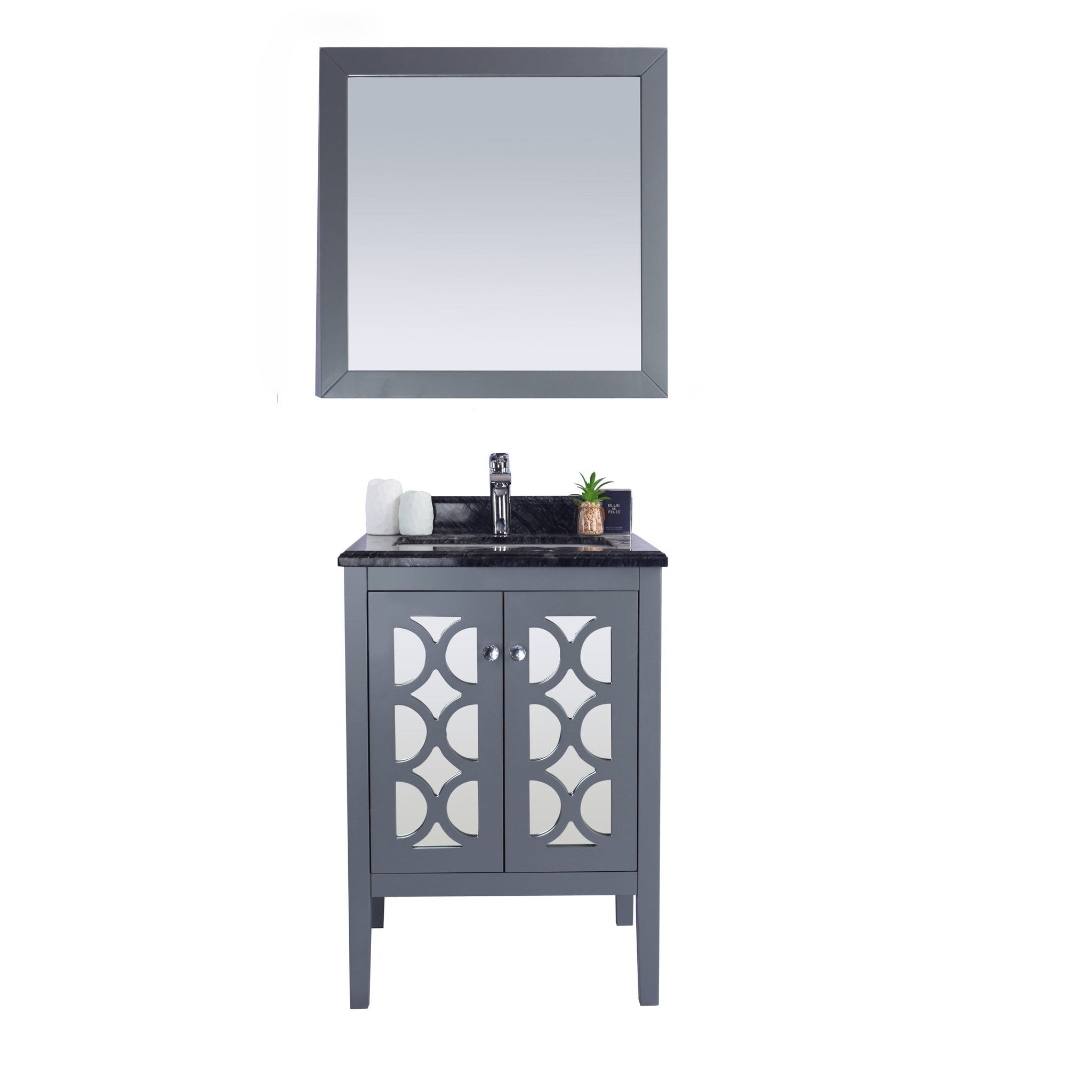 Mediterraneo 24" Grey Bathroom Vanity with Black Wood Marble Countertop