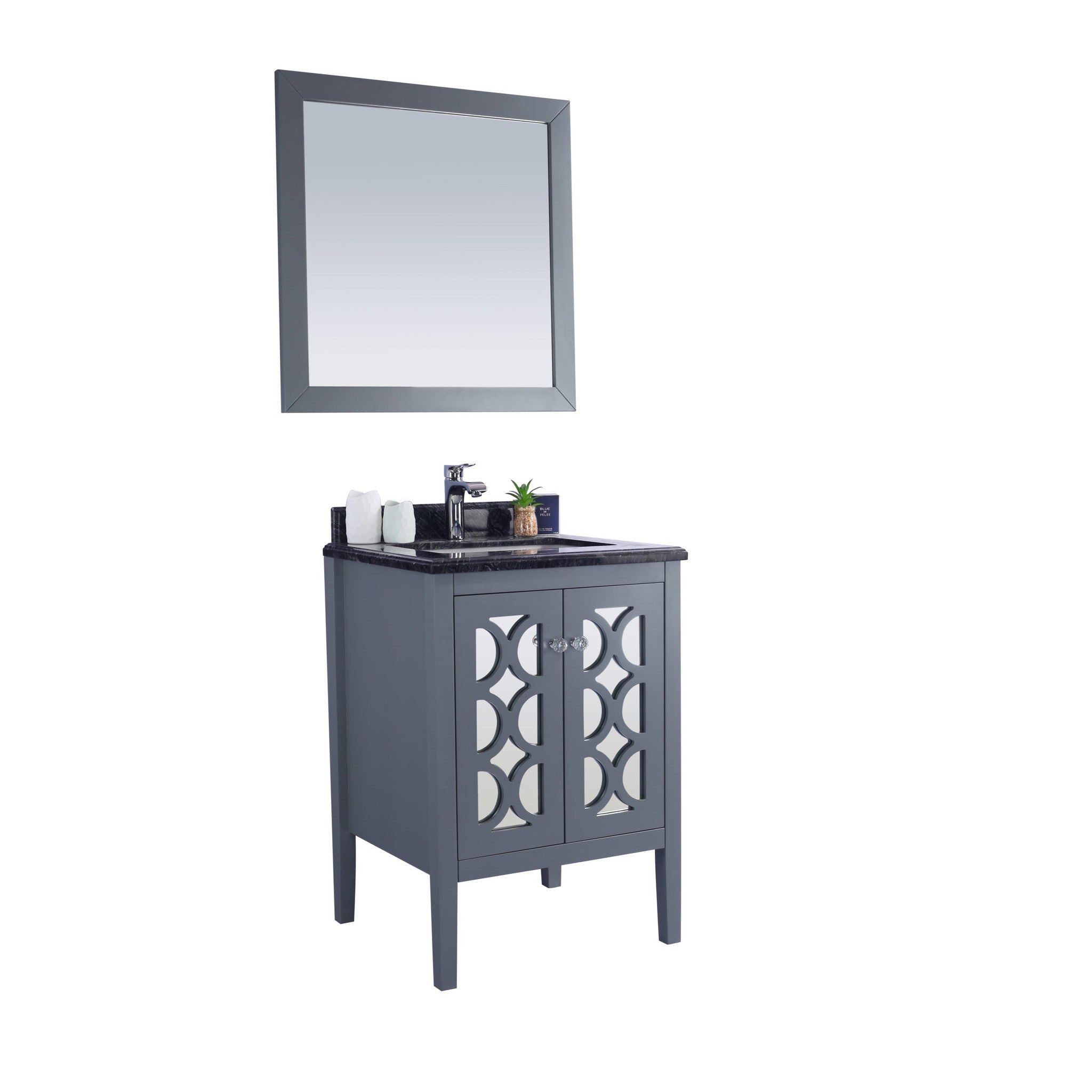 Mediterraneo 24" Grey Bathroom Vanity with Black Wood Marble Countertop