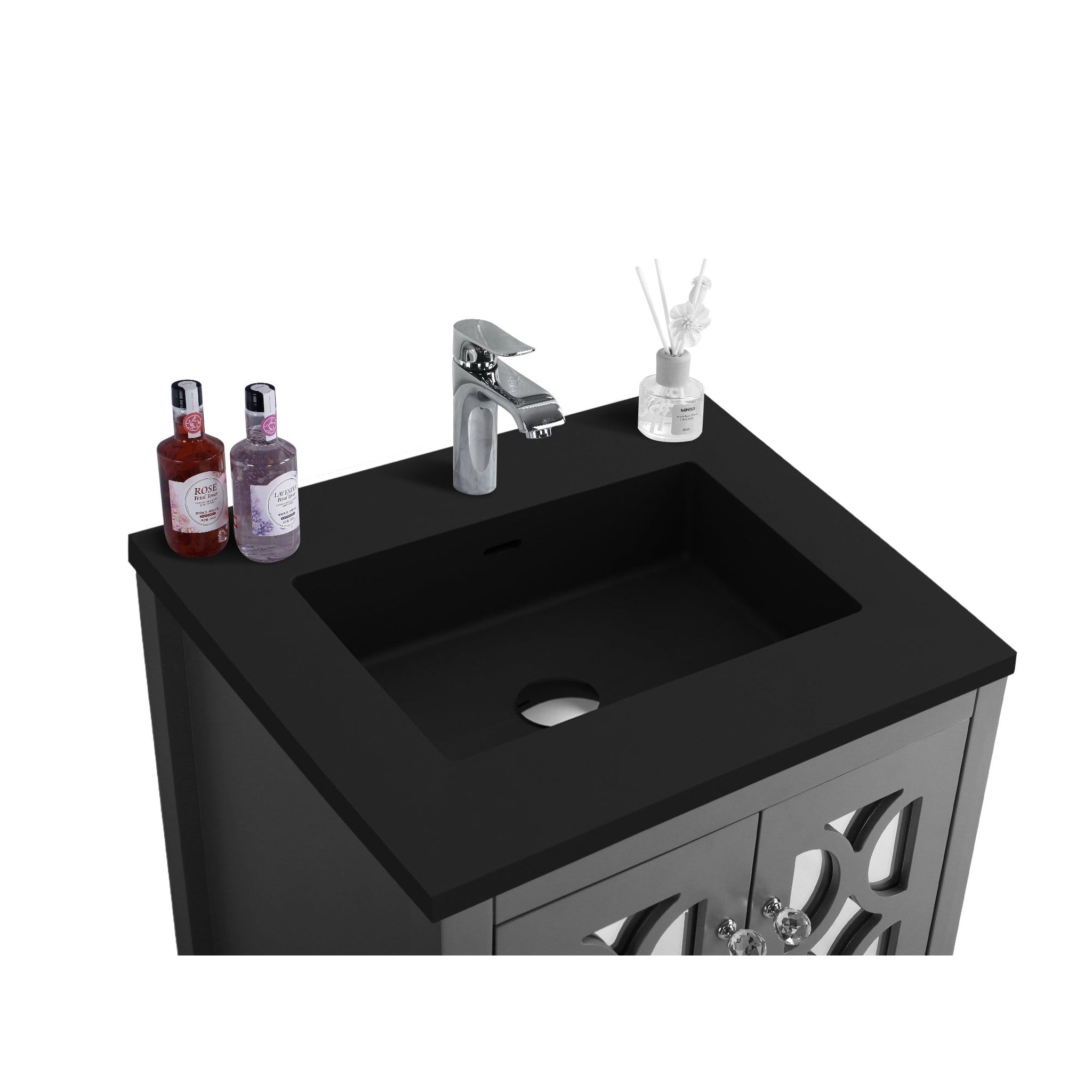 Mediterraneo 24" Grey Bathroom Vanity with Matte Black VIVA Stone Solid Surface Countertop