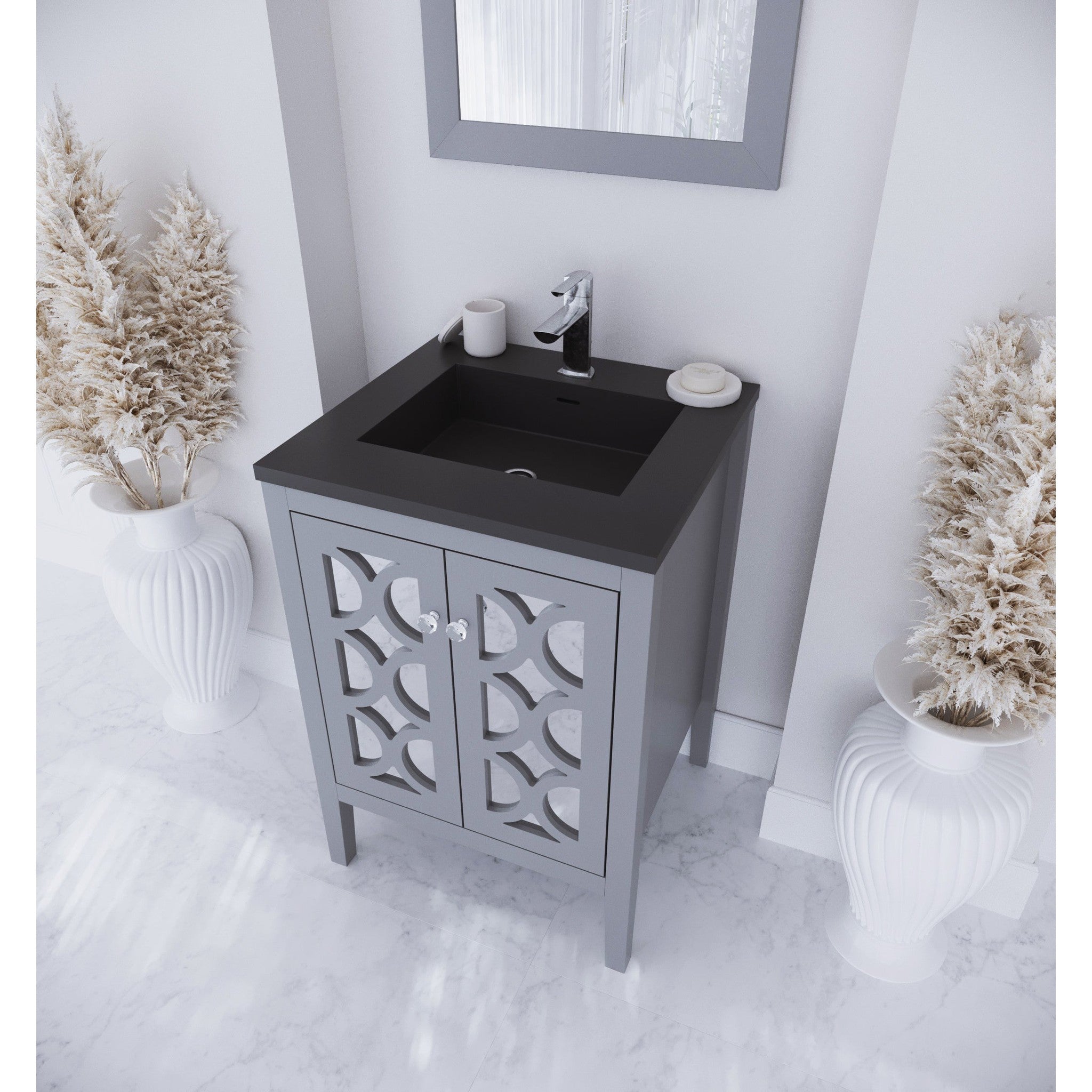 Mediterraneo 24" Grey Bathroom Vanity with Matte Black VIVA Stone Solid Surface Countertop