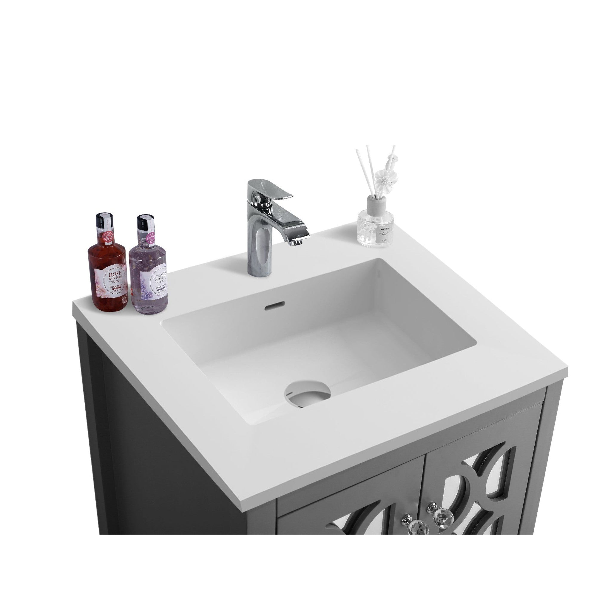 Mediterraneo 24" Grey Bathroom Vanity with Matte White VIVA Stone Solid Surface Countertop