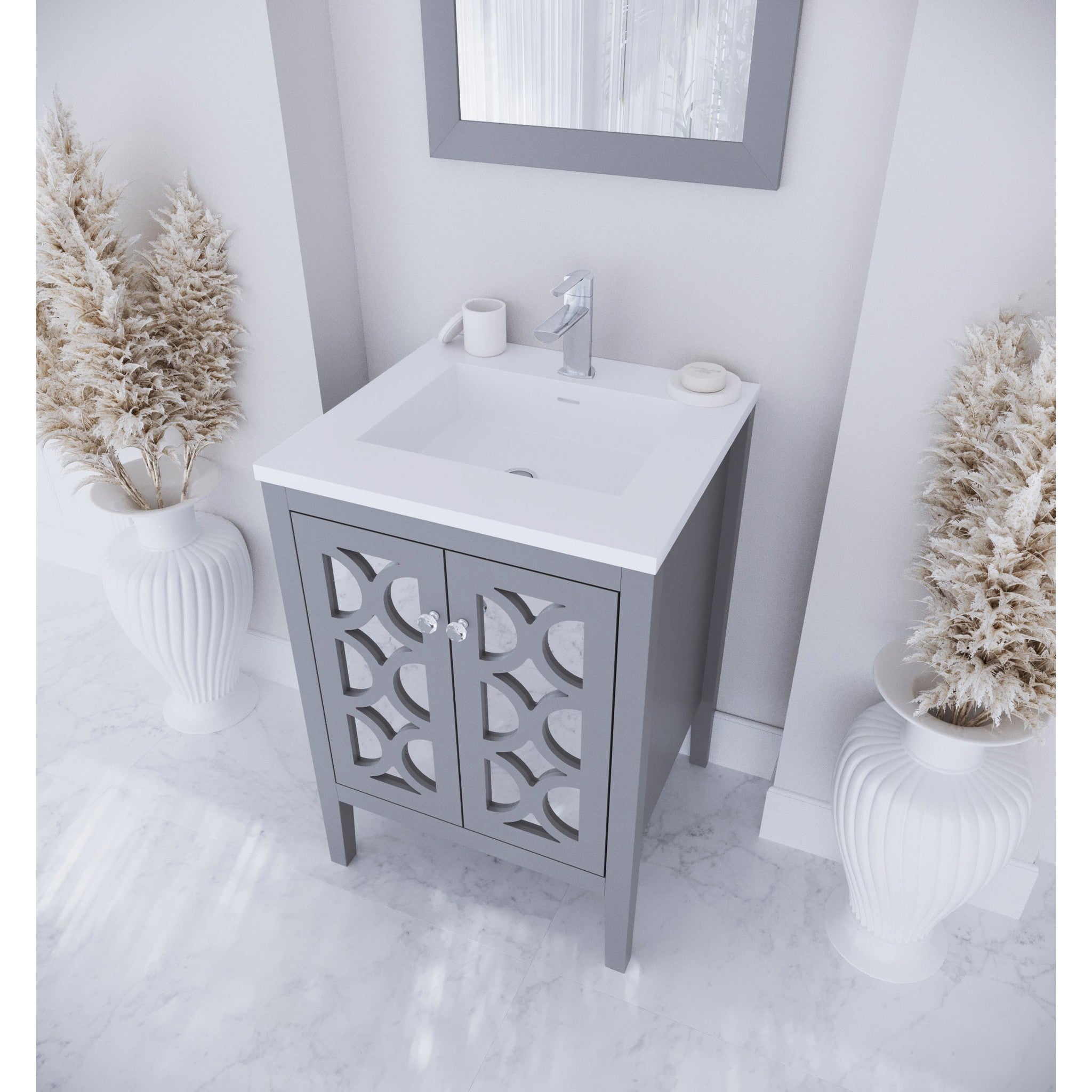 Mediterraneo 24" Grey Bathroom Vanity with Matte White VIVA Stone Solid Surface Countertop