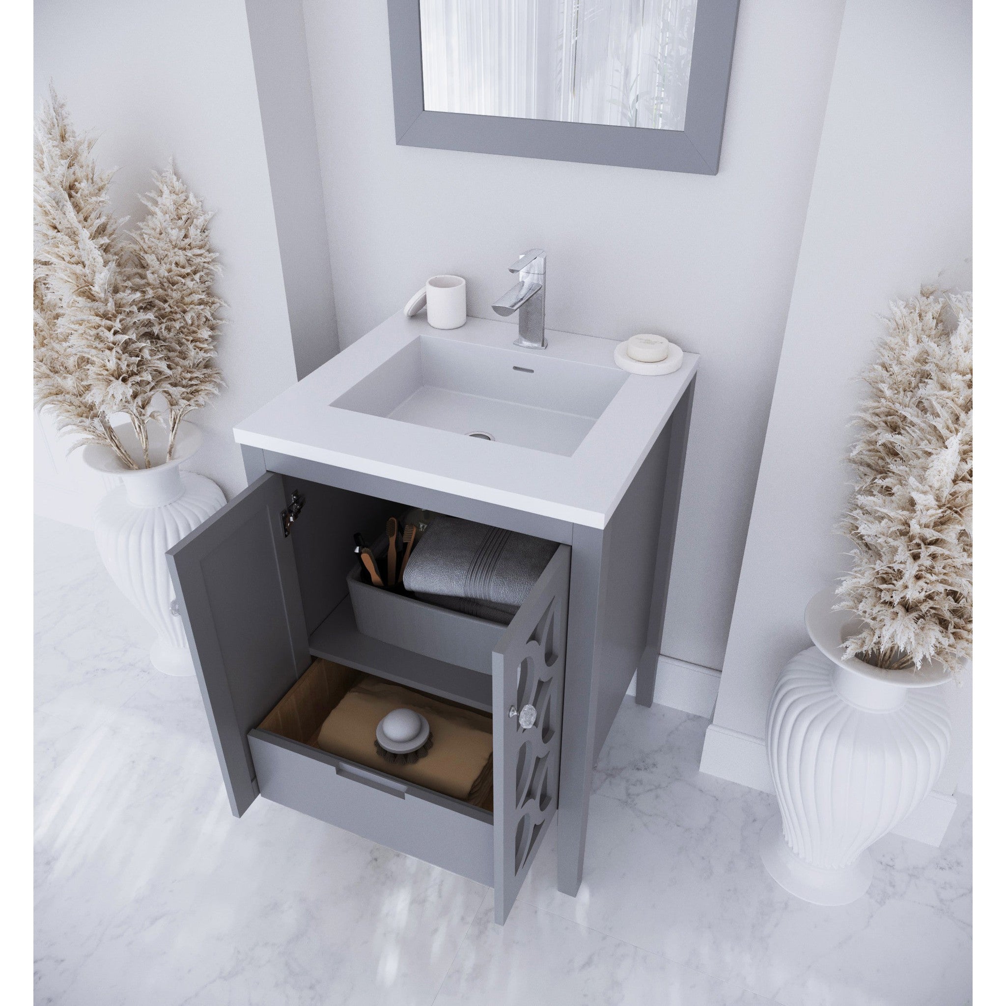 Mediterraneo 24" Grey Bathroom Vanity with Matte White VIVA Stone Solid Surface Countertop