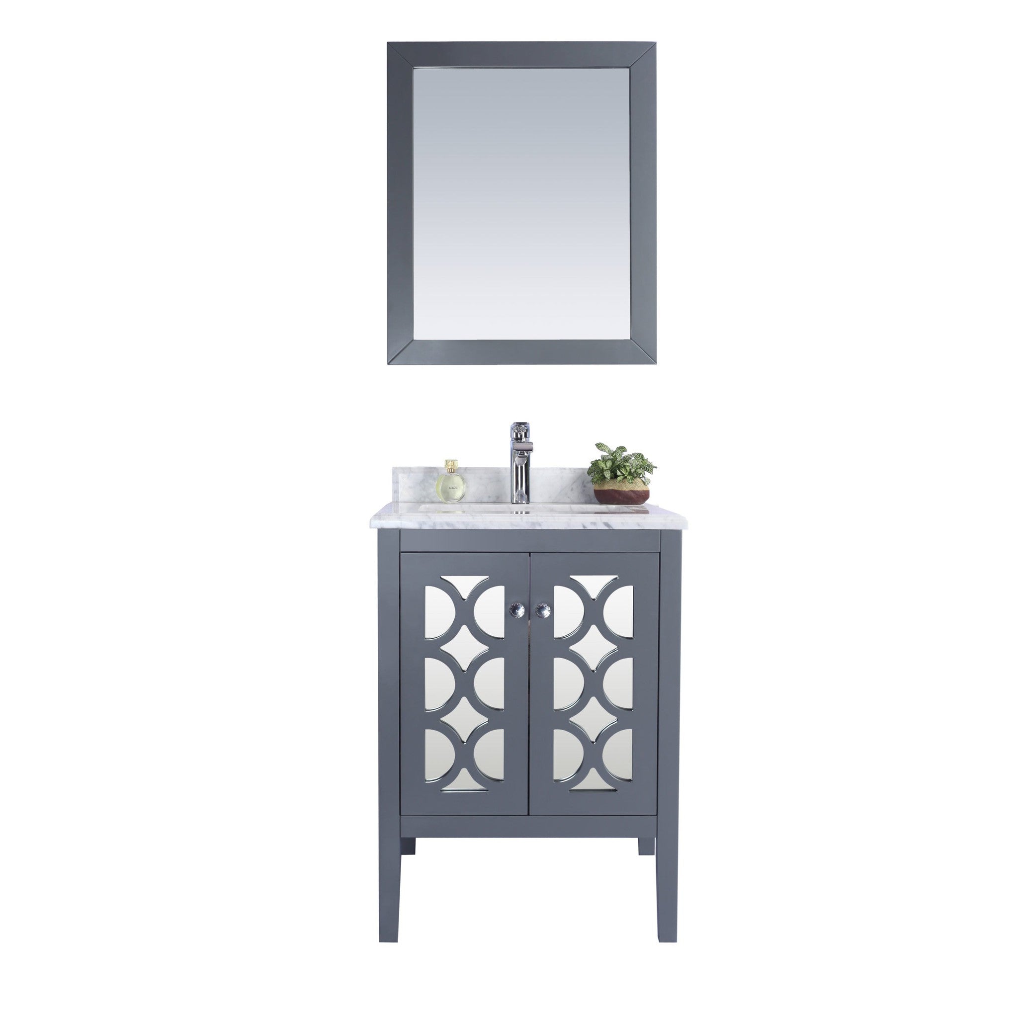 Mediterraneo 24" Grey Bathroom Vanity with White Carrara Marble Countertop