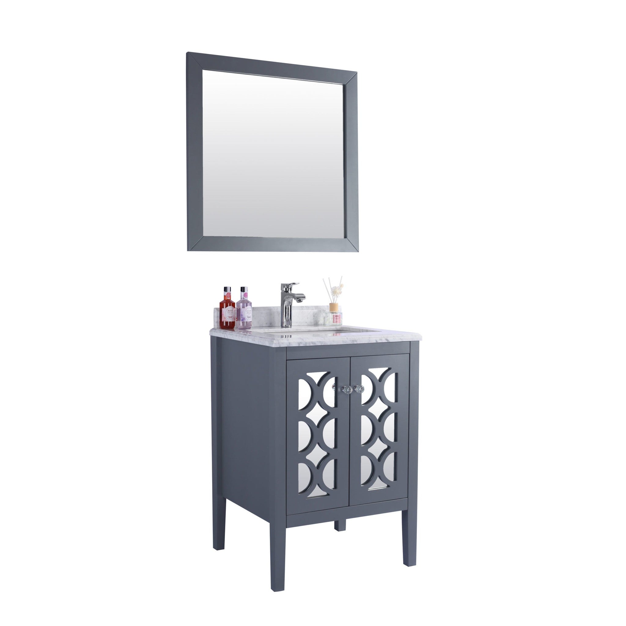 Mediterraneo 24" Grey Bathroom Vanity with White Carrara Marble Countertop