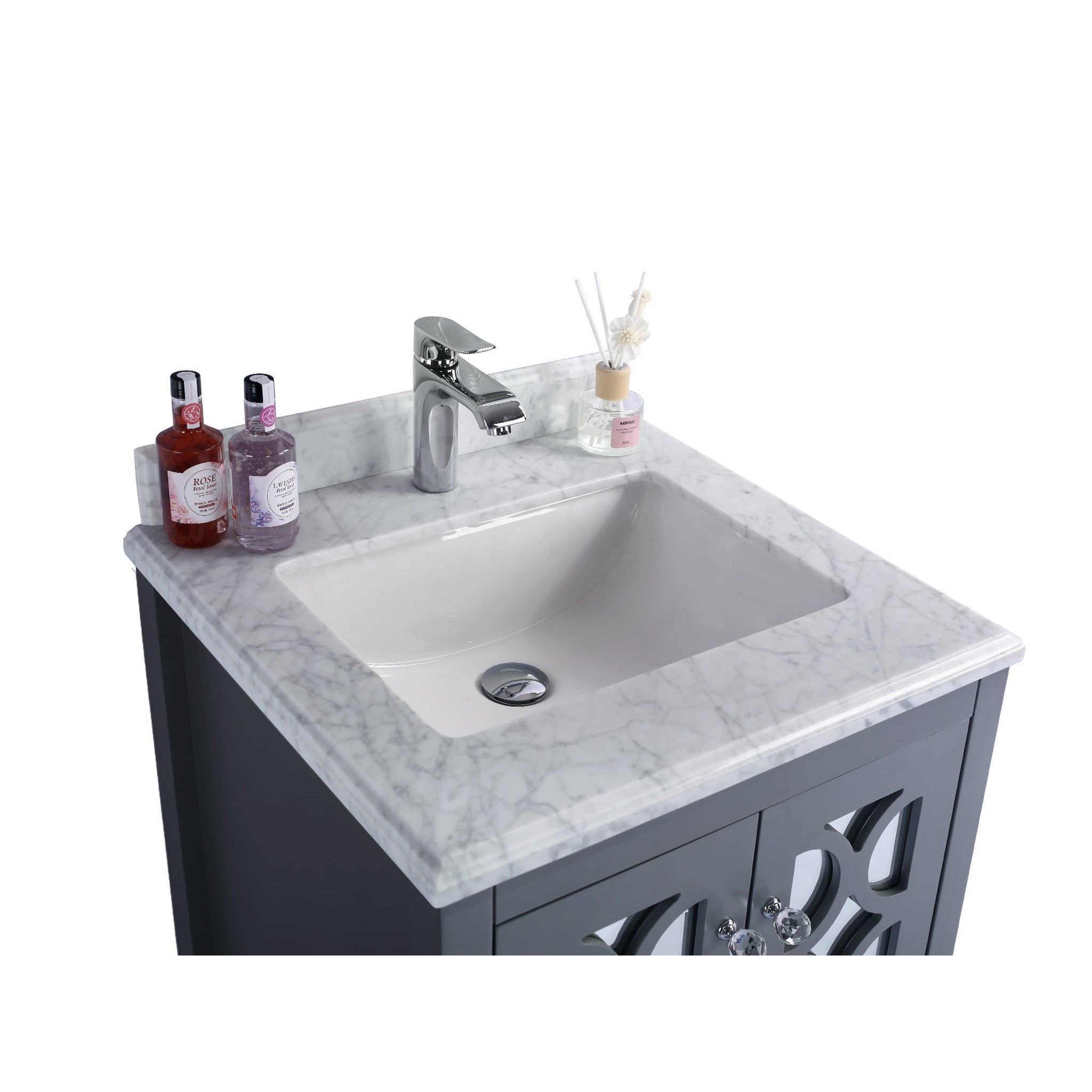 Mediterraneo 24" Grey Bathroom Vanity with White Carrara Marble Countertop